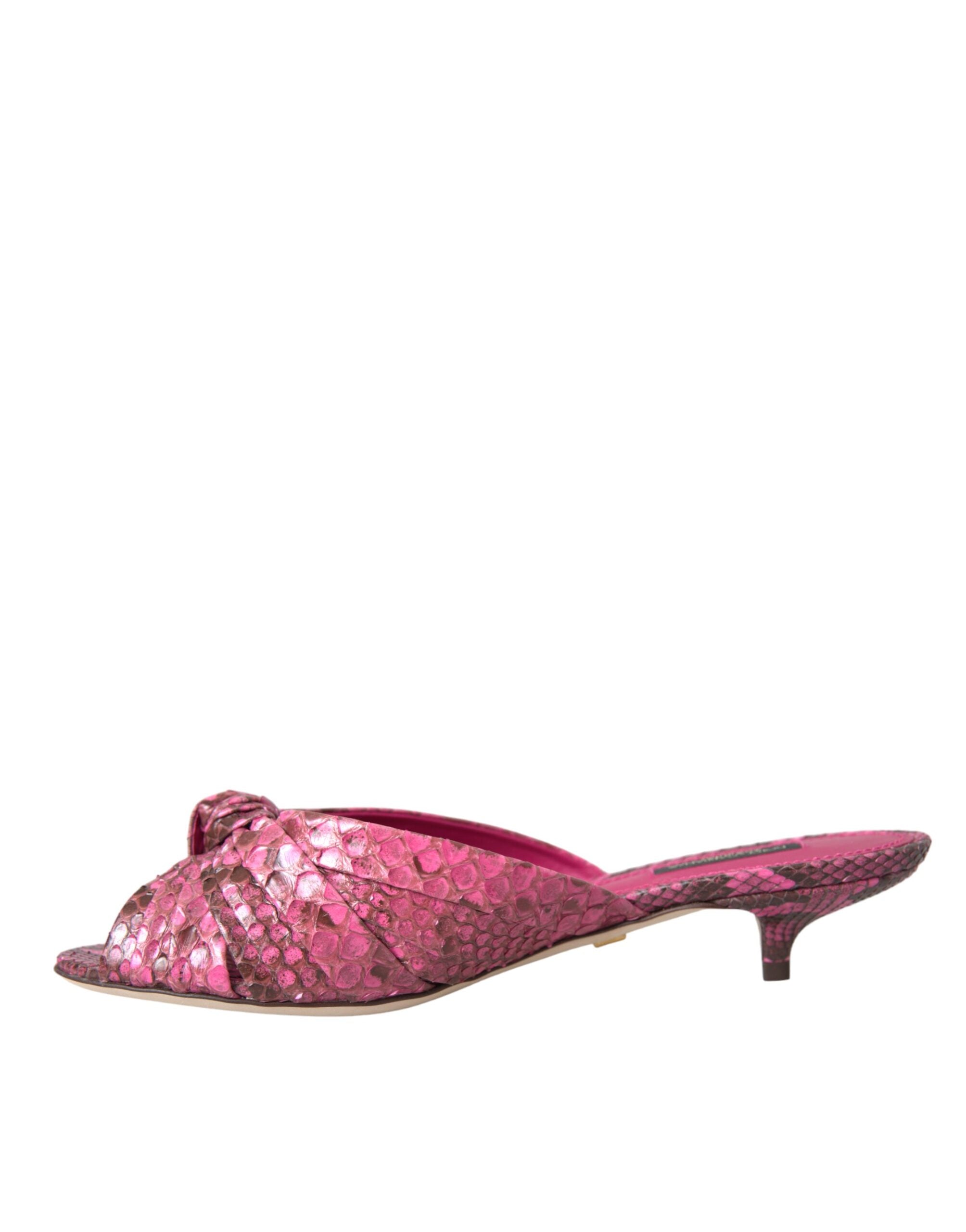 Dolce & Gabbana Pink Exotic Leather Kitten Heels Slides Women's Shoes