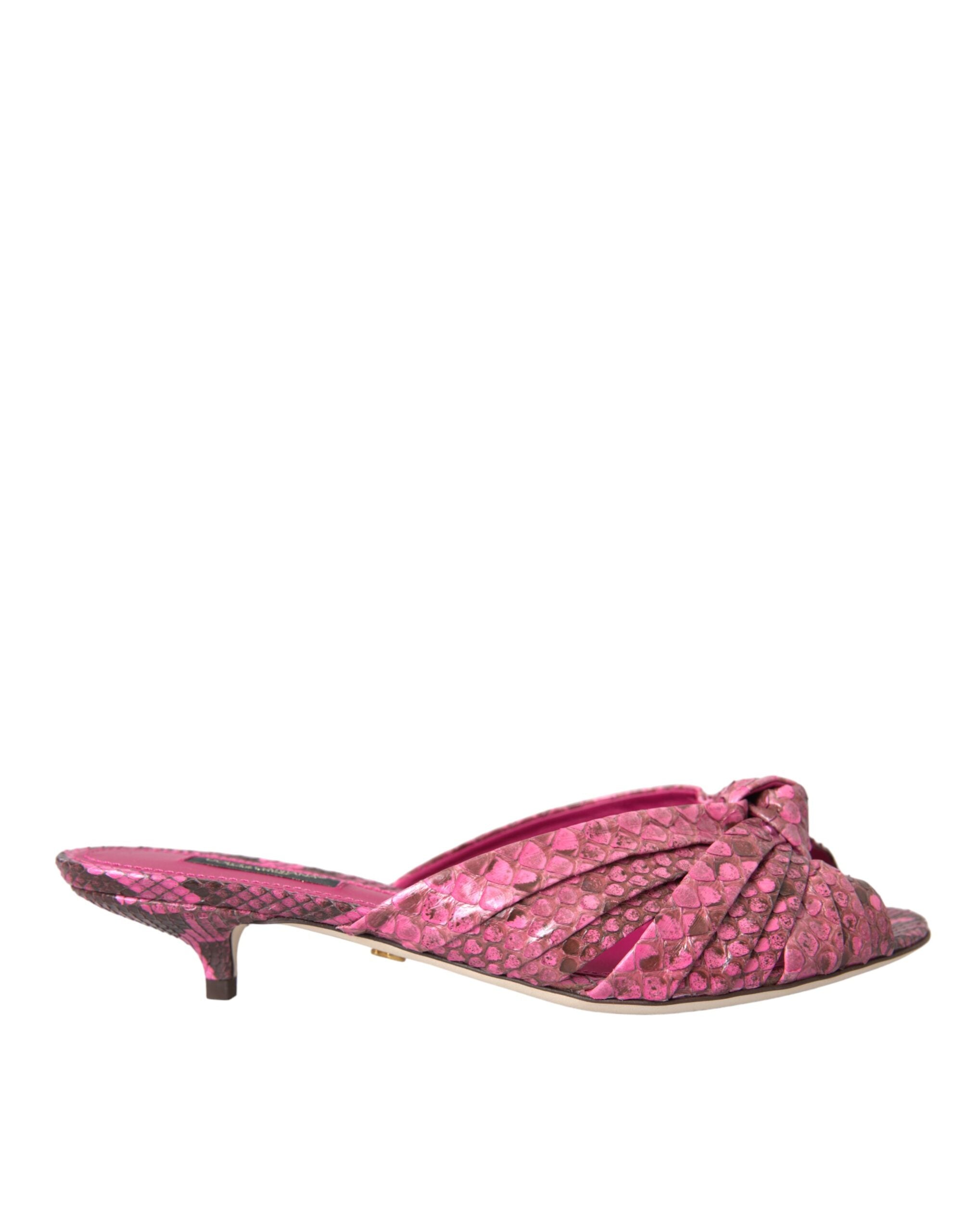 Dolce & Gabbana Pink Exotic Leather Kitten Heels Slides Women's Shoes
