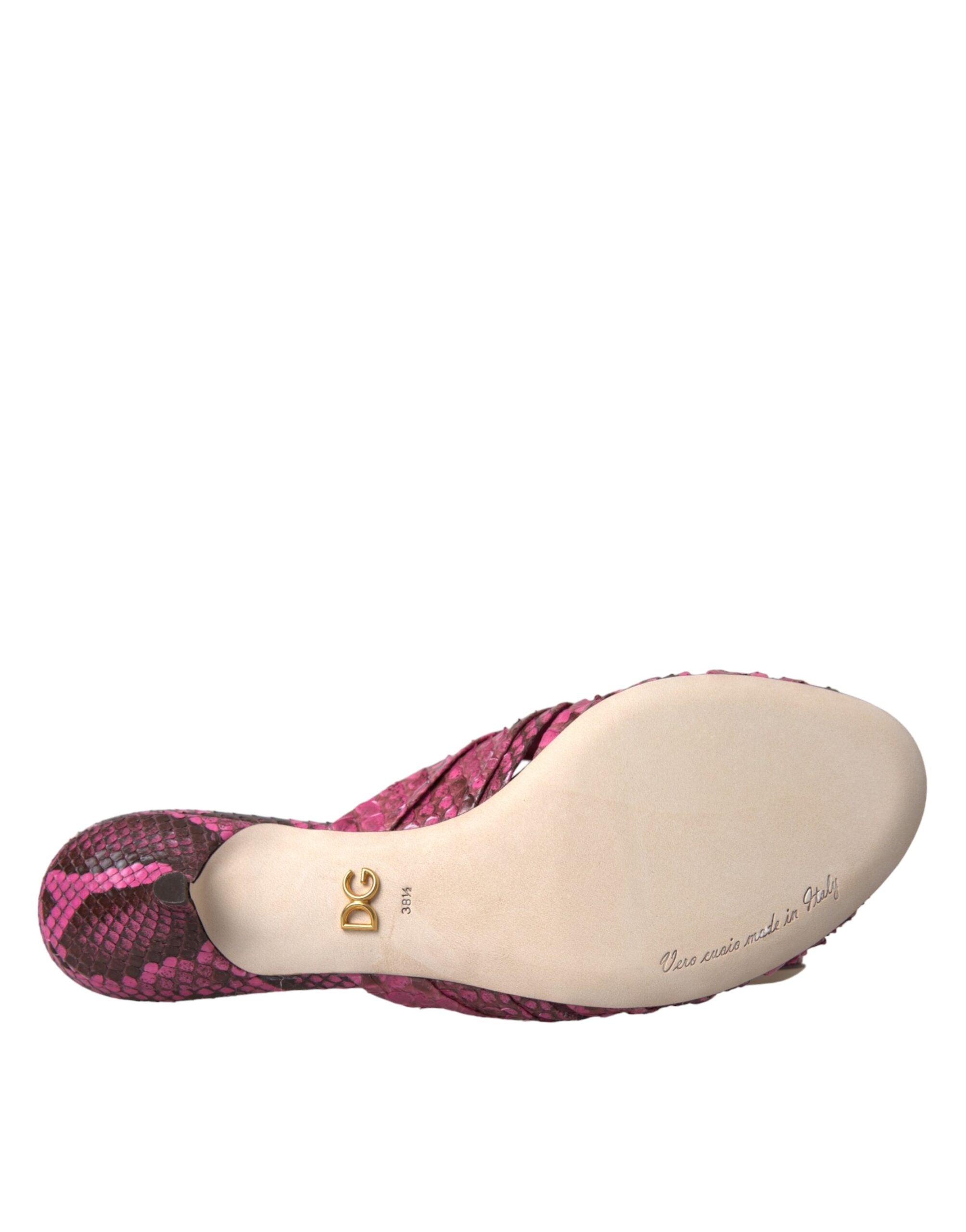 Dolce & Gabbana Pink Exotic Leather Kitten Heels Slides Women's Shoes