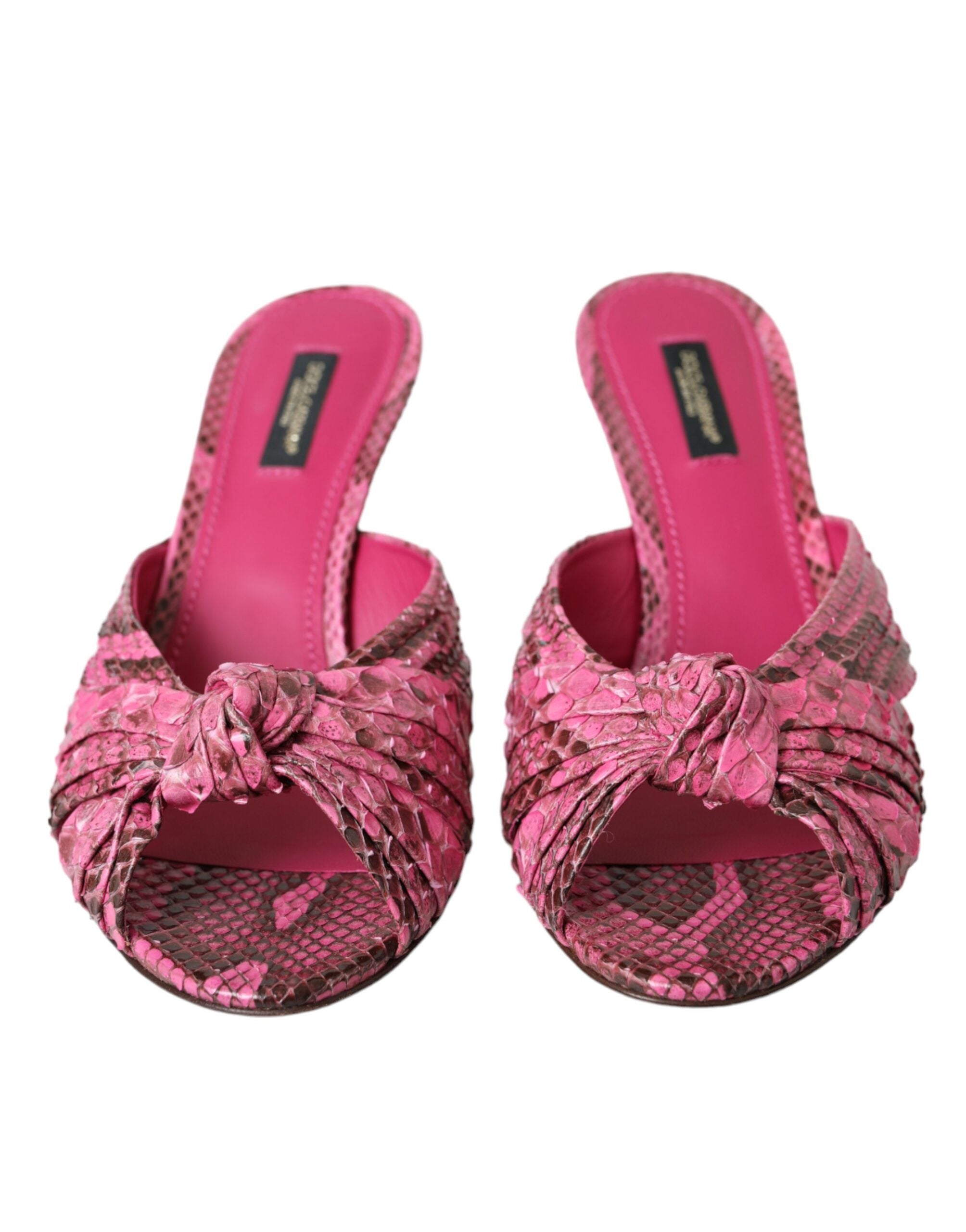 Dolce & Gabbana Pink Exotic Leather Kitten Heels Slides Women's Shoes