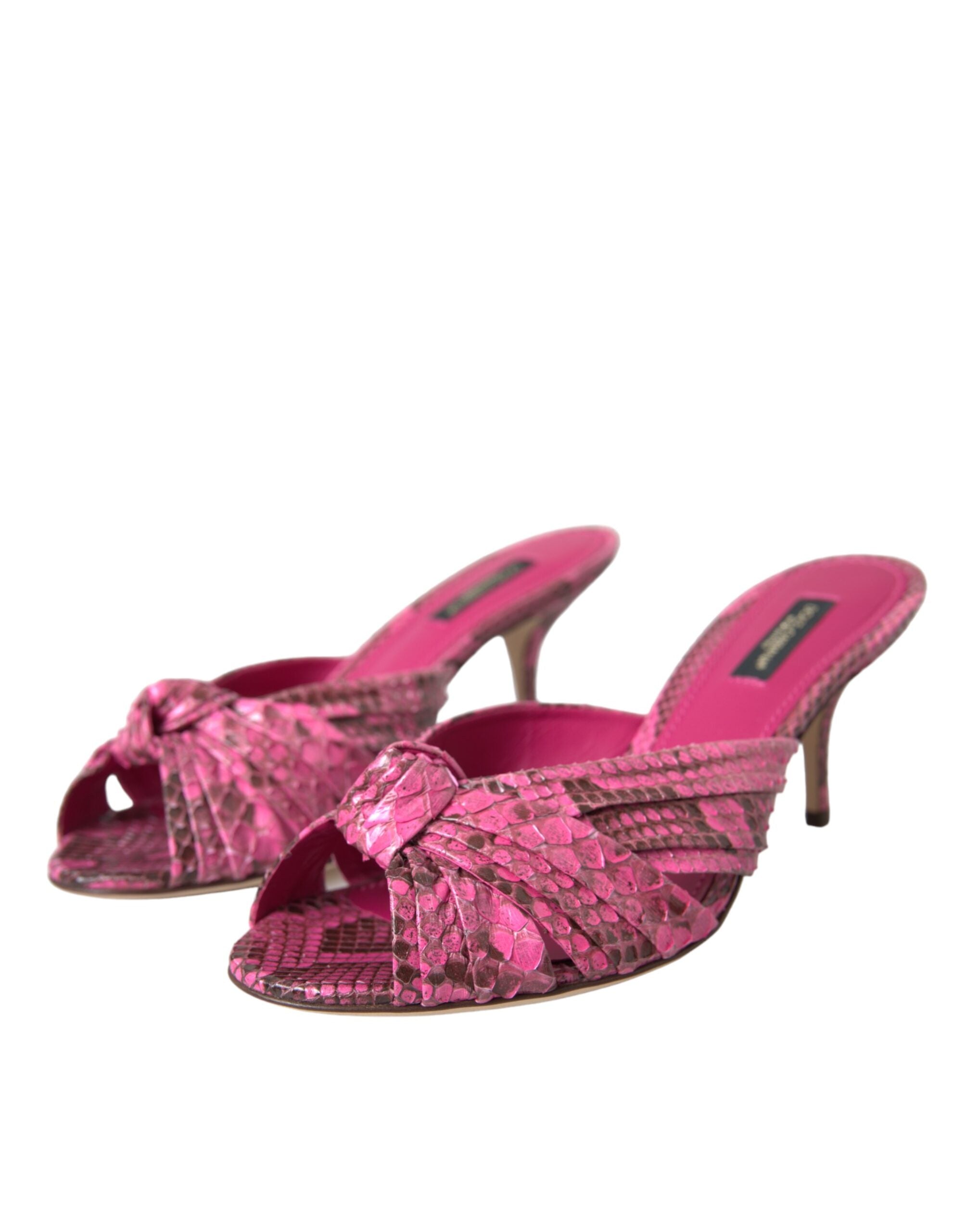 Dolce & Gabbana Pink Exotic Leather Kitten Heels Slides Women's Shoes
