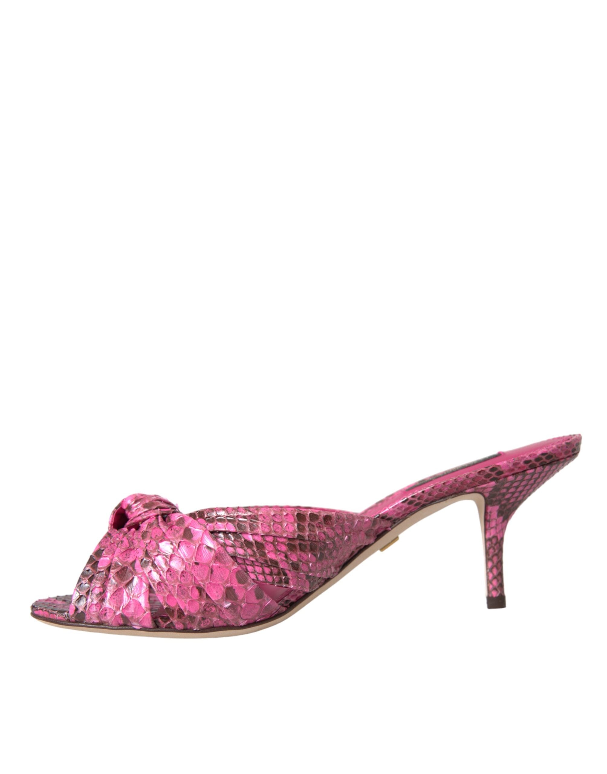 Dolce & Gabbana Pink Exotic Leather Kitten Heels Slides Women's Shoes