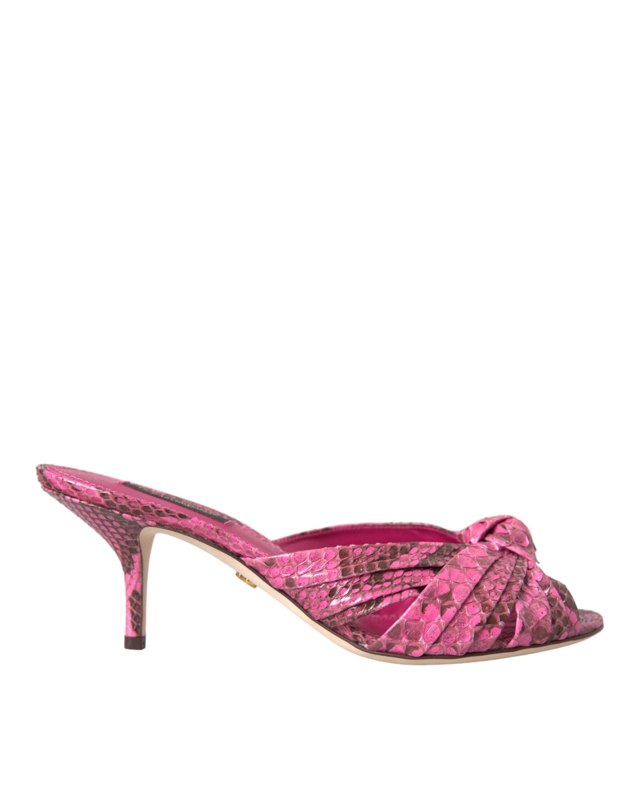 Dolce & Gabbana Pink Exotic Leather Kitten Heels Slides Women's Shoes