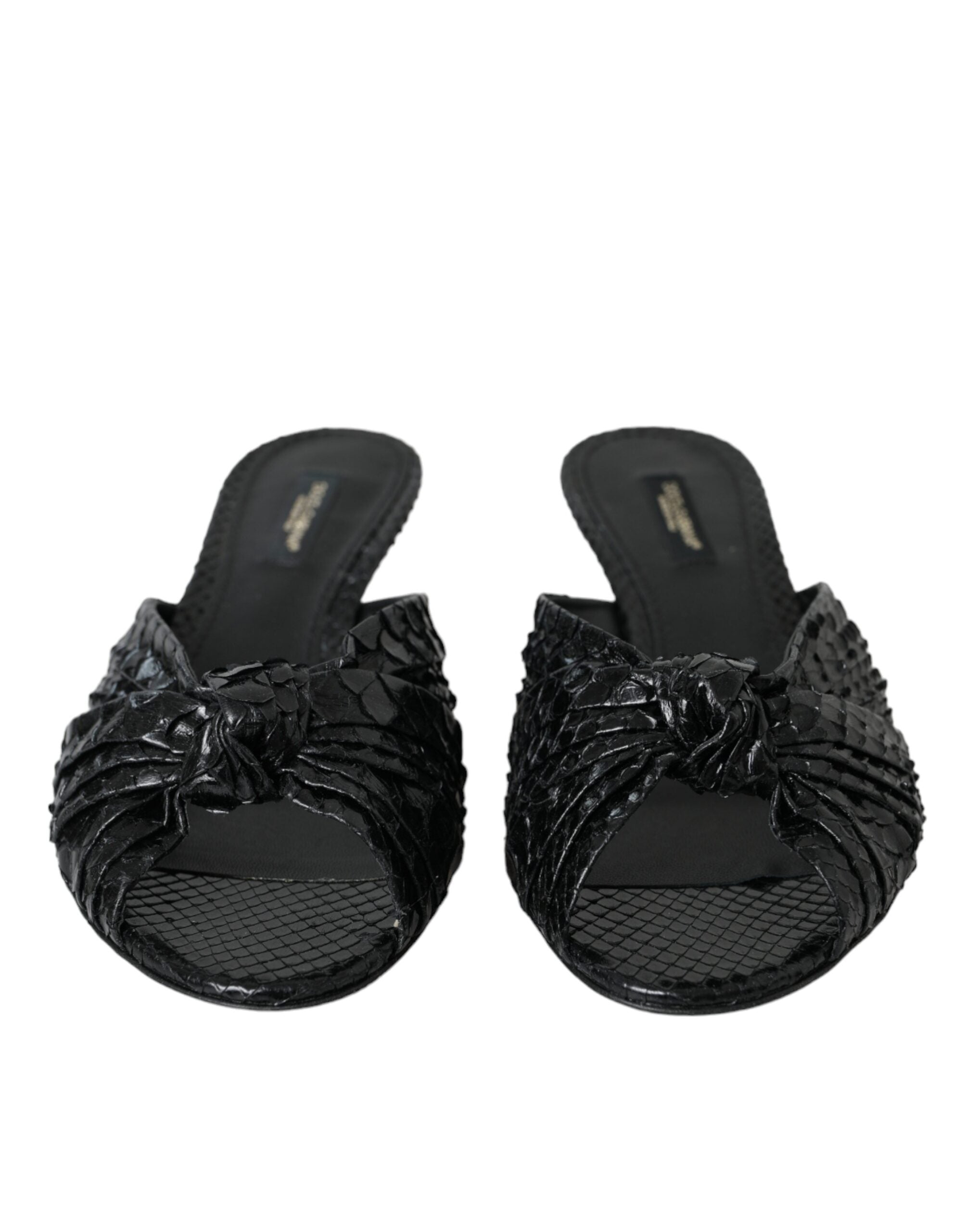 Dolce & Gabbana Black Exotic Leather Heels Slides Women's Shoes