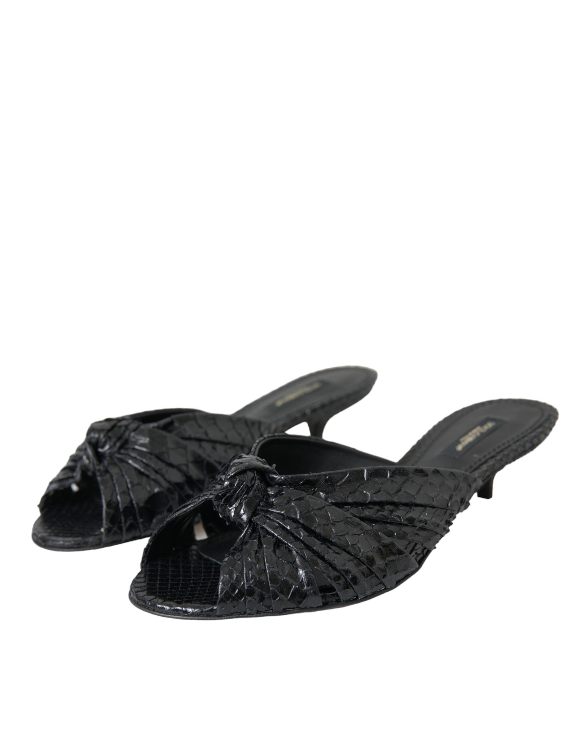 Dolce & Gabbana Black Exotic Leather Heels Slides Women's Shoes