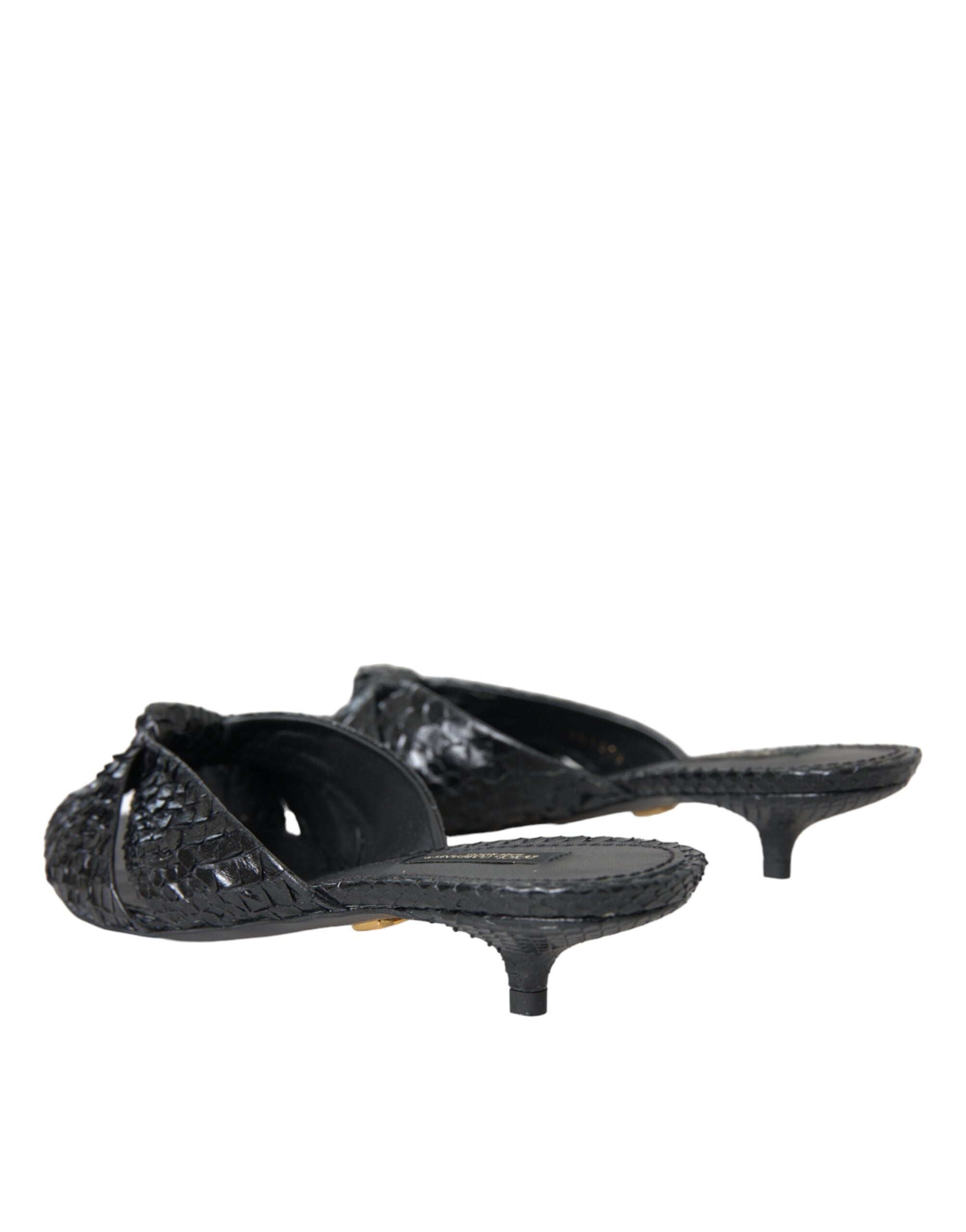 Dolce & Gabbana Black Exotic Leather Heels Slides Women's Shoes