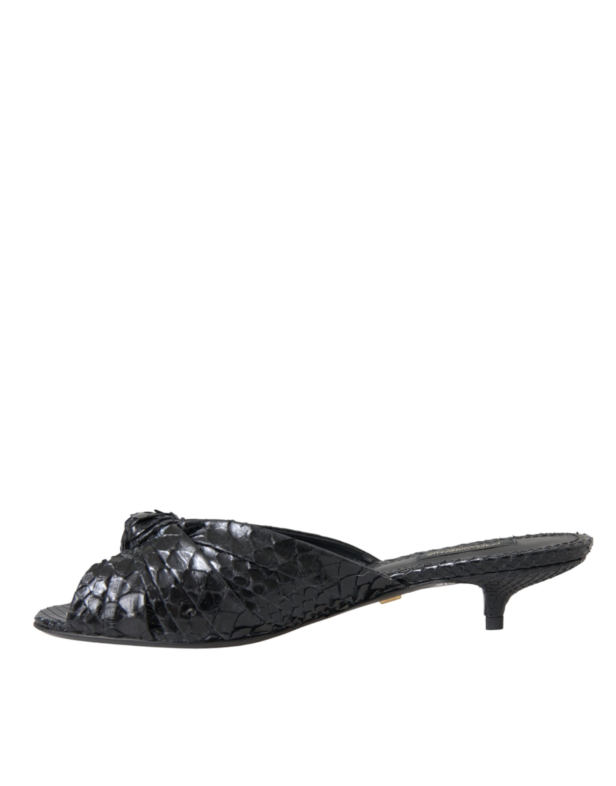 Dolce & Gabbana Black Exotic Leather Heels Slides Women's Shoes