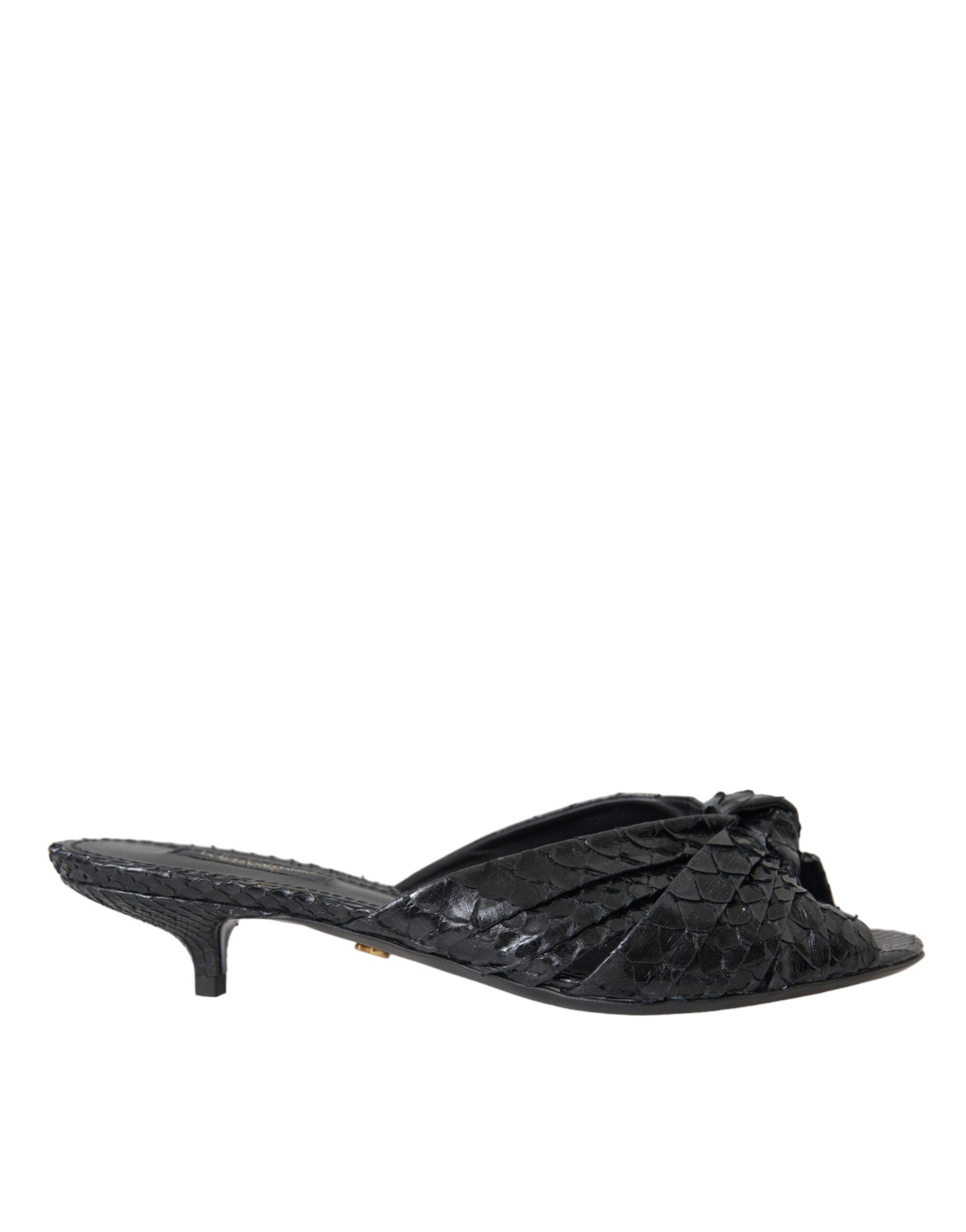Dolce & Gabbana Black Exotic Leather Heels Slides Women's Shoes