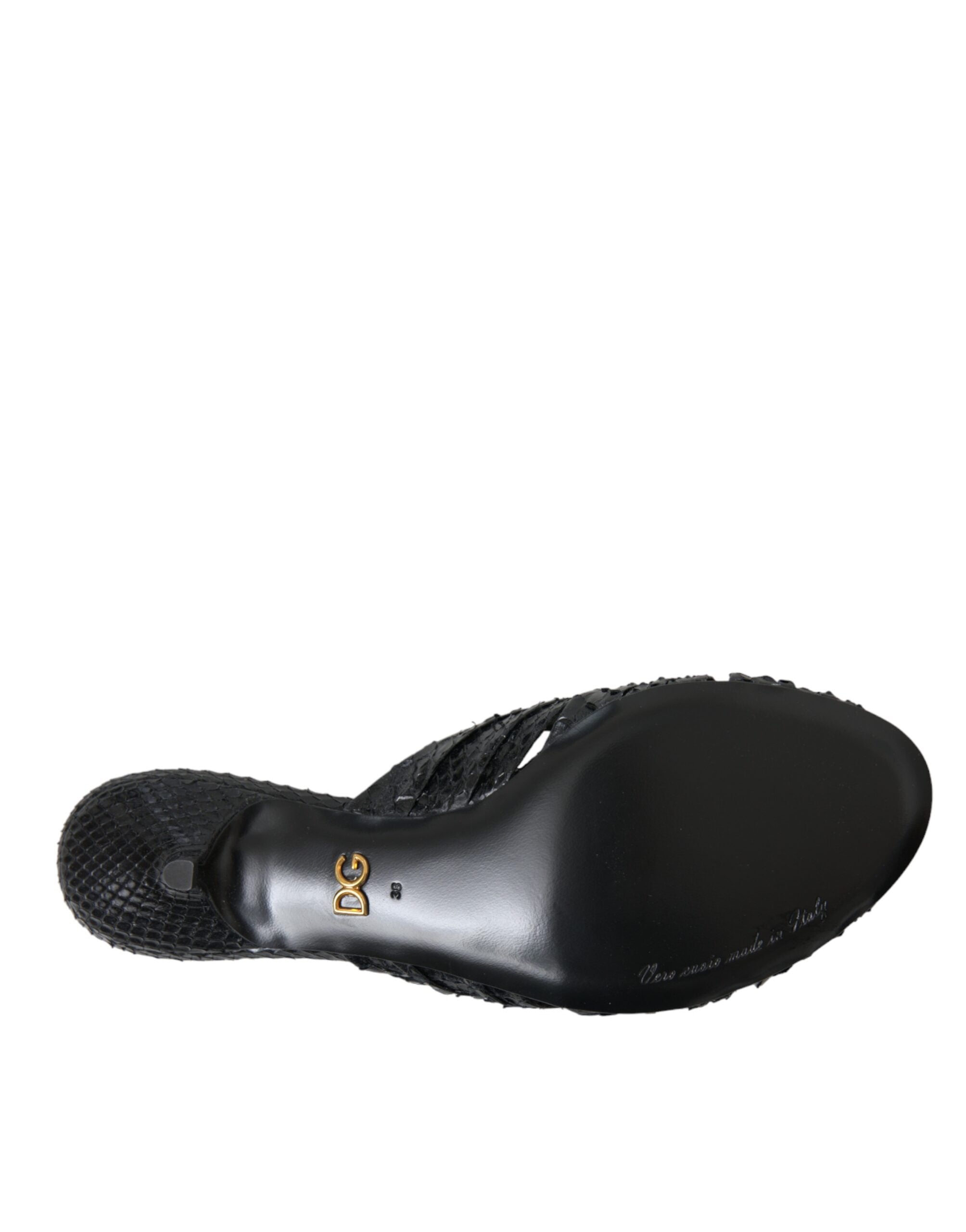 Dolce & Gabbana Black Exotic Leather Heels Slides Women's Shoes
