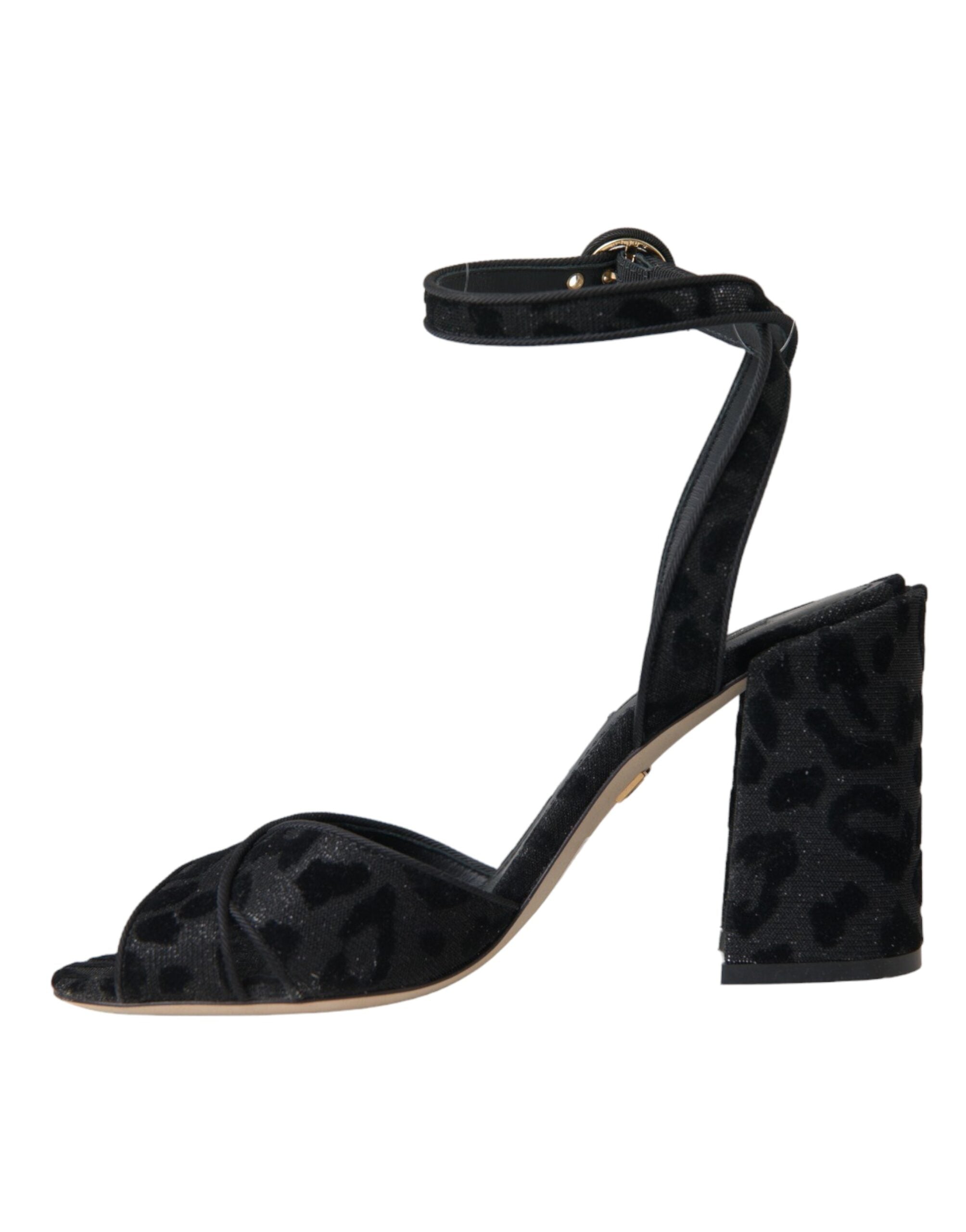 Dolce & Gabbana Black Leopard Suede Heels Sandals Women's Shoes