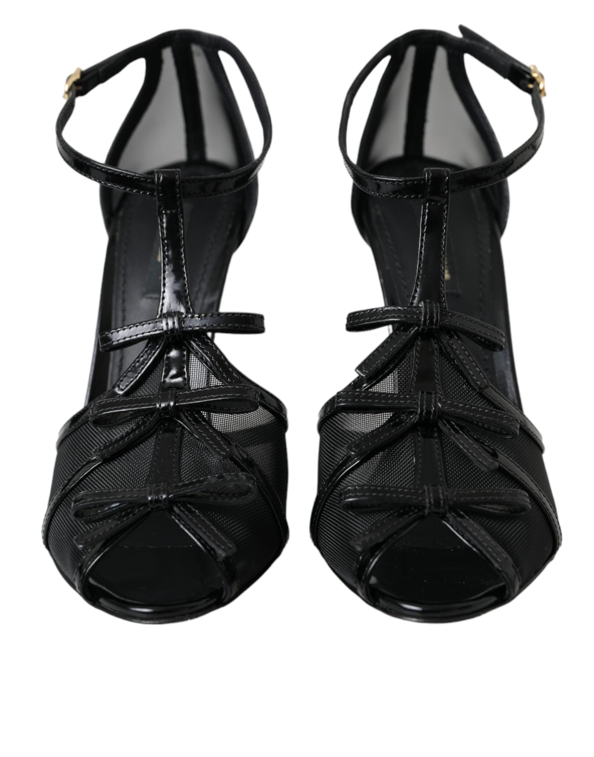 Dolce & Gabbana Black Mesh T-strap Heels Sandals Women's Shoes (Pre-Owned)