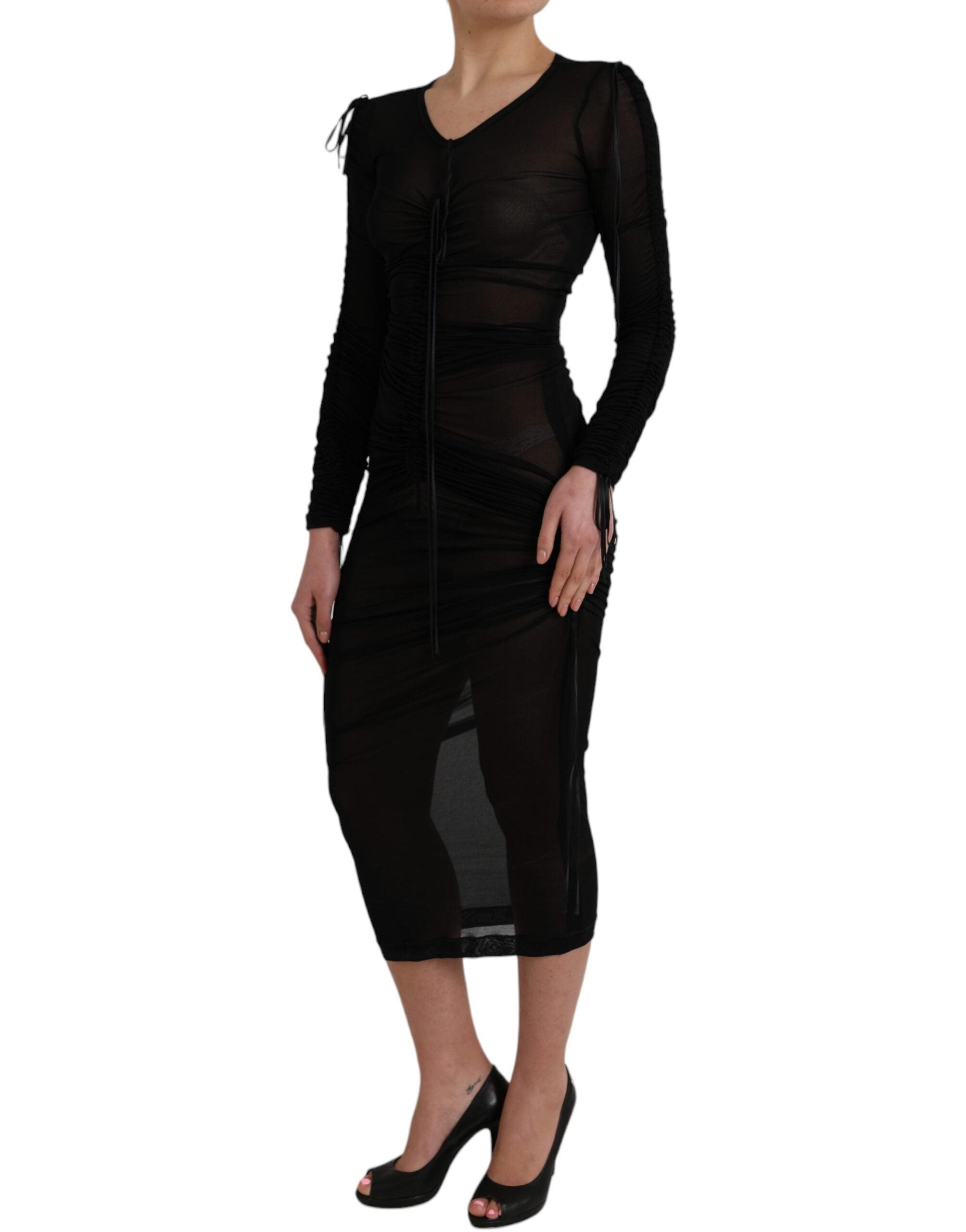 Dolce & Gabbana Black Sheer Bodycon Sheath Midi Women's Dress