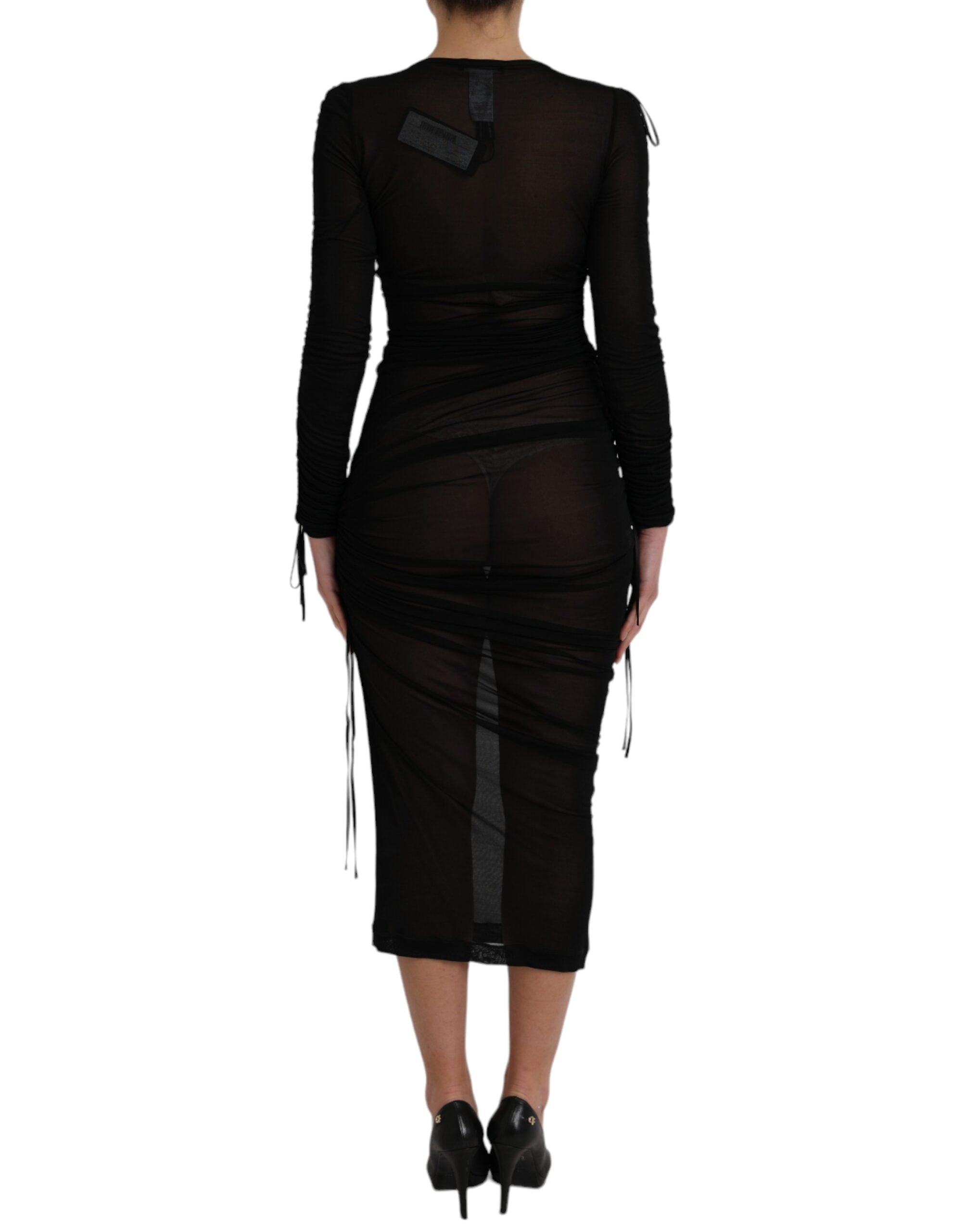 Dolce & Gabbana Black Sheer Bodycon Sheath Midi Women's Dress