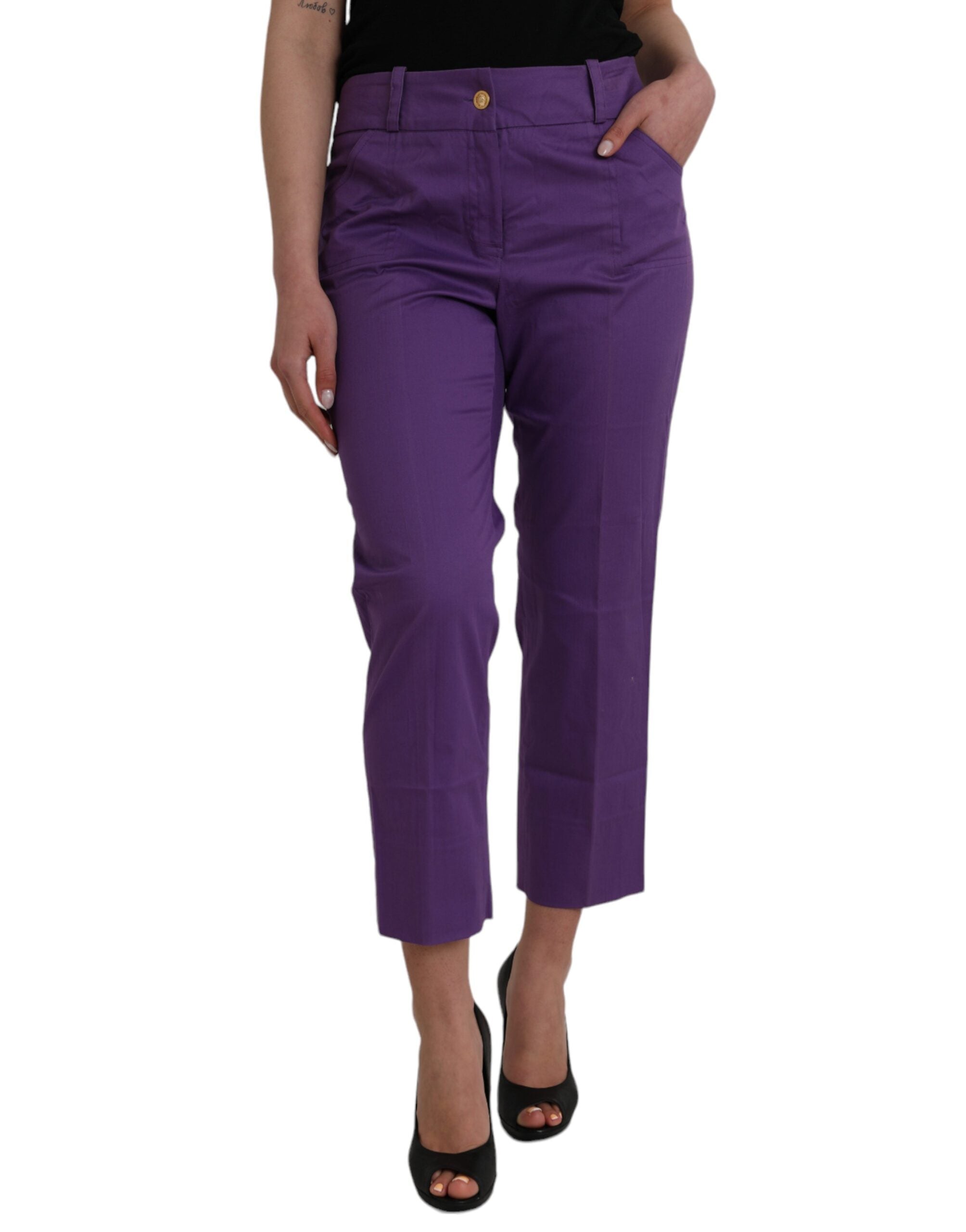 BENCIVENGA Purple Cotton MidWaist Straight Cropped Women's Pants