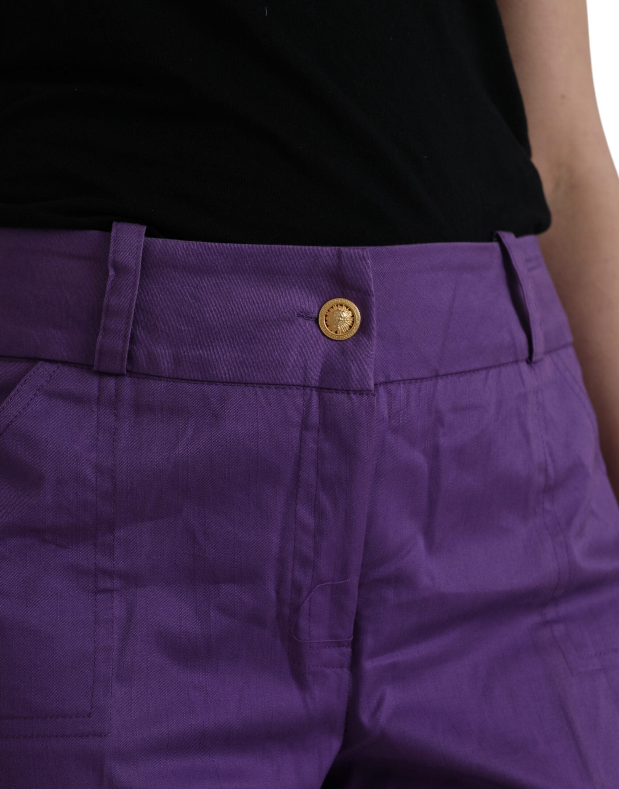 BENCIVENGA Purple Cotton MidWaist Straight Cropped Women's Pants