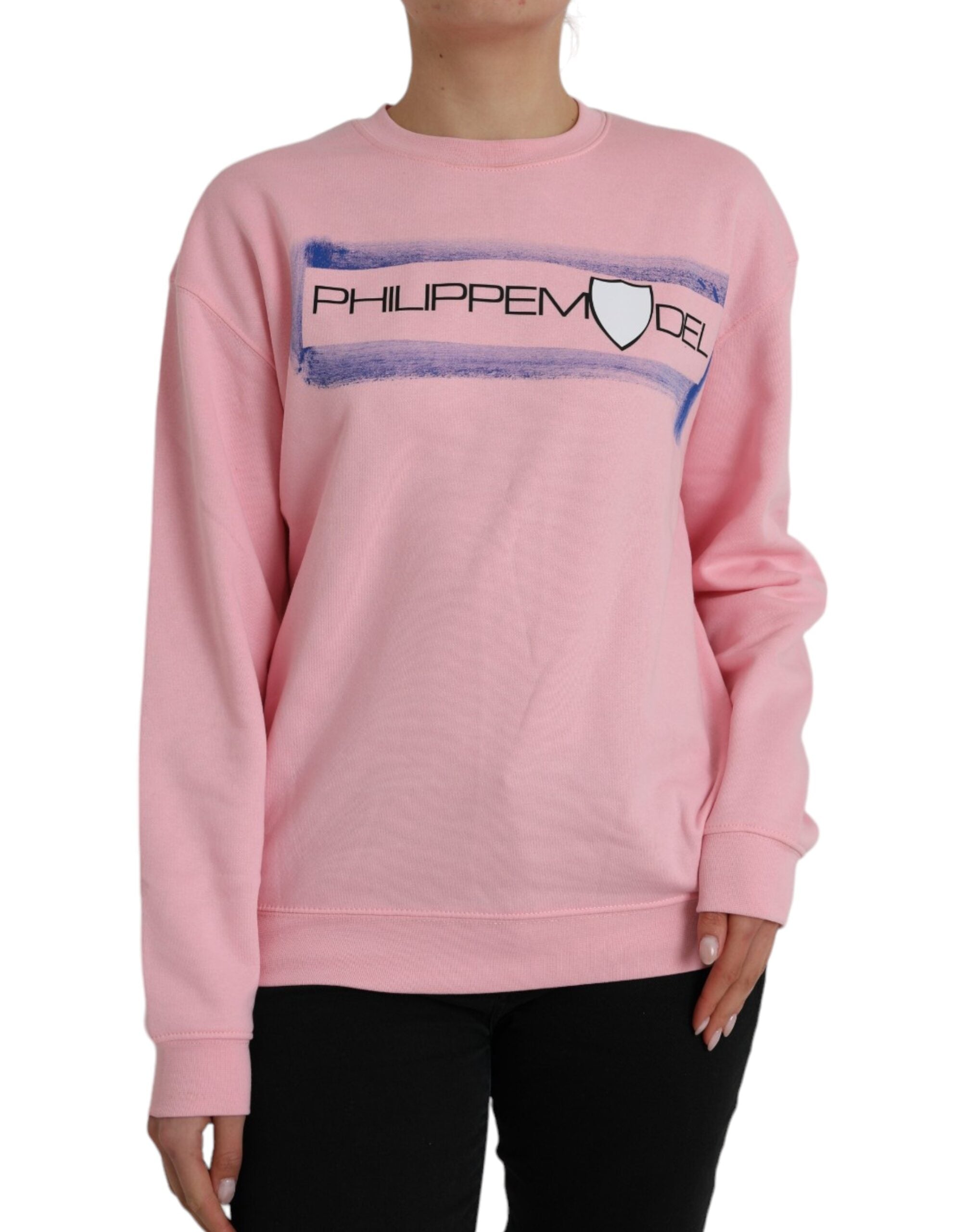 Philippe Model Pink Cotton Logo Print Long Sleeves Pullover Women's Sweater (Pre-Owned)