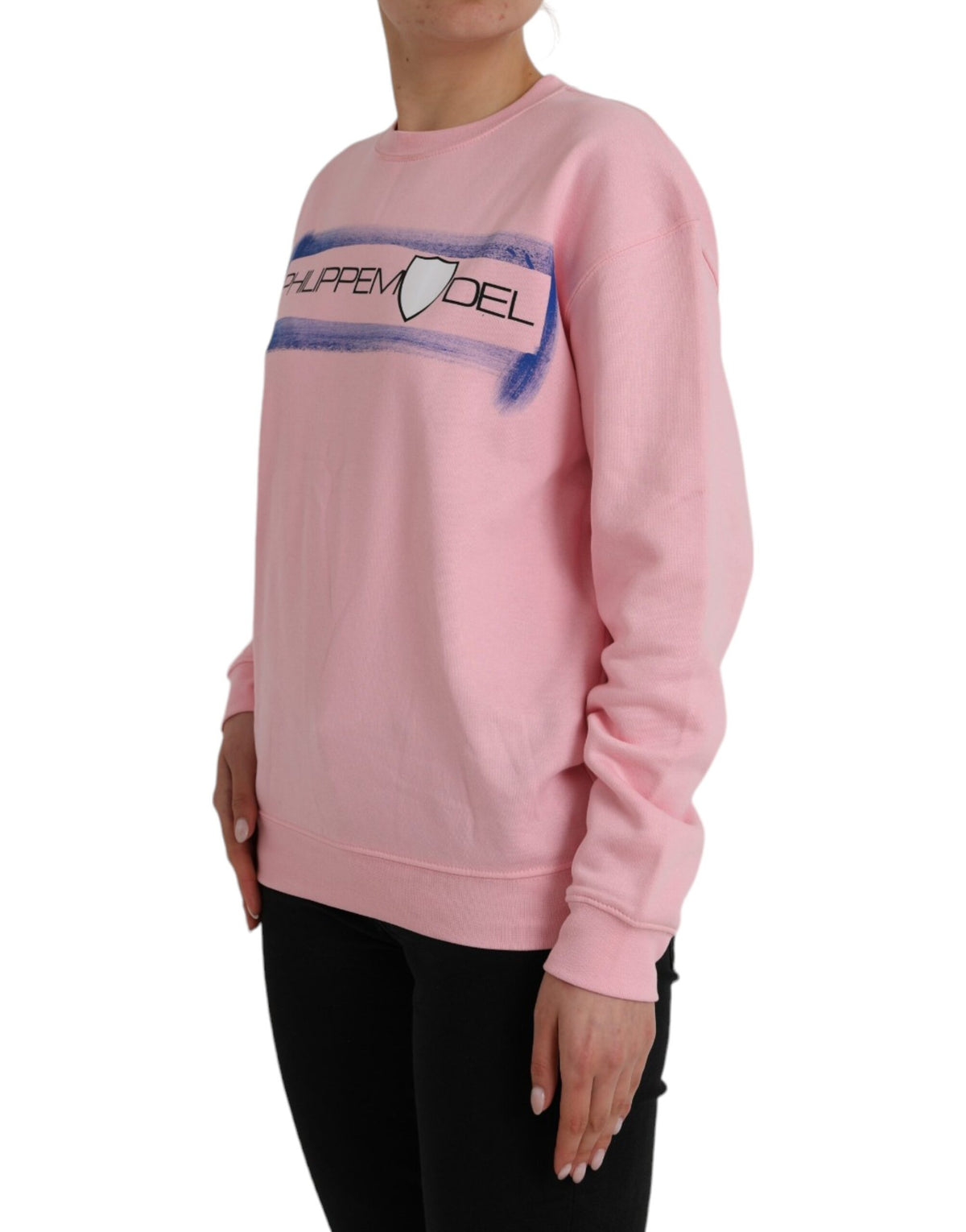 Philippe Model Pink Cotton Logo Print Long Sleeves Pullover Women's Sweater (Pre-Owned)