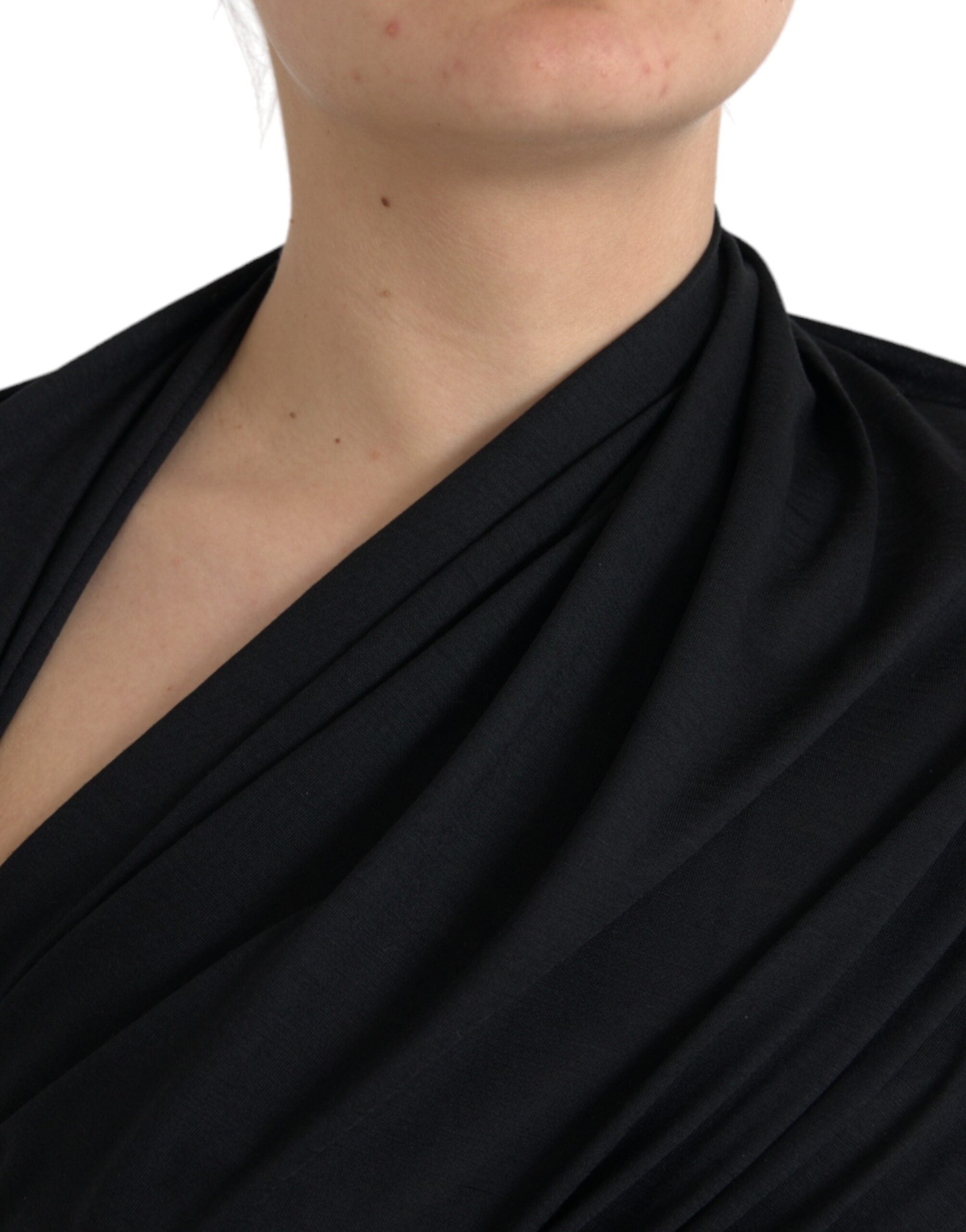 Dolce & Gabbana Black Wool Cutout Asymmetric Long Sleeve Women's Top
