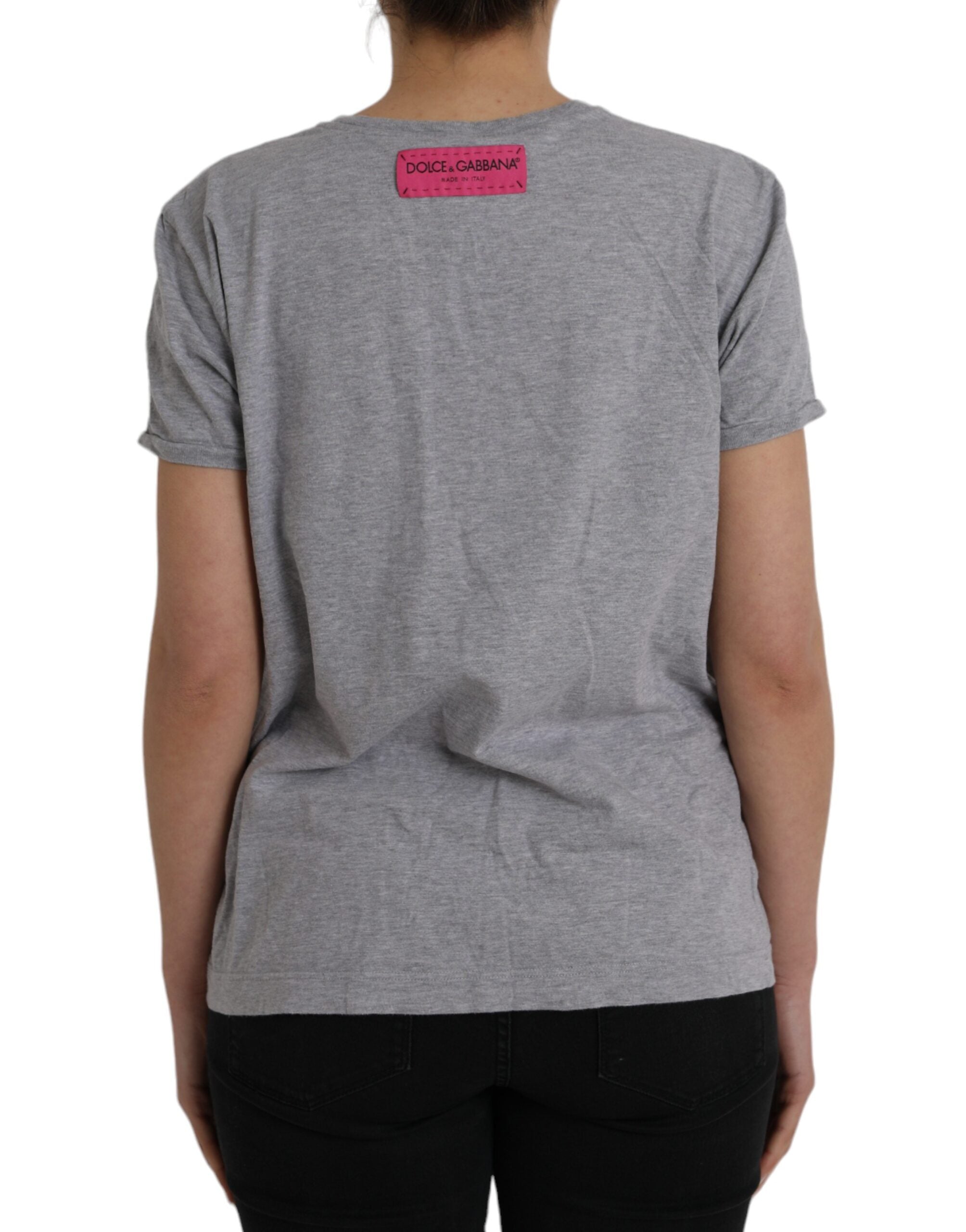Dolce & Gabbana Gray Cotton L'Amore E'Bellezza Top Women's T-shirt (Pre-Owned)