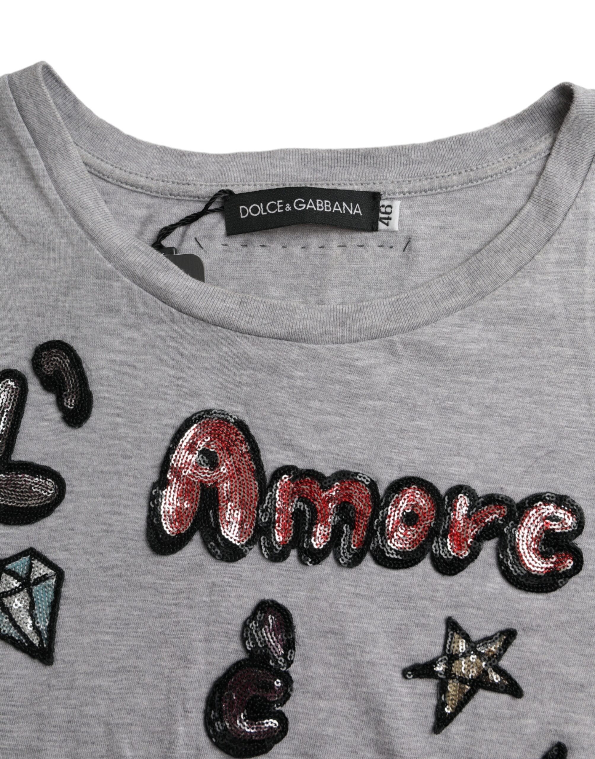 Dolce & Gabbana Gray Cotton L'Amore E'Bellezza Top Women's T-shirt (Pre-Owned)