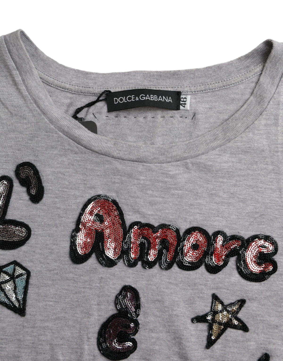 Dolce & Gabbana Gray Cotton L'Amore E'Bellezza Top Women's T-shirt (Pre-Owned)