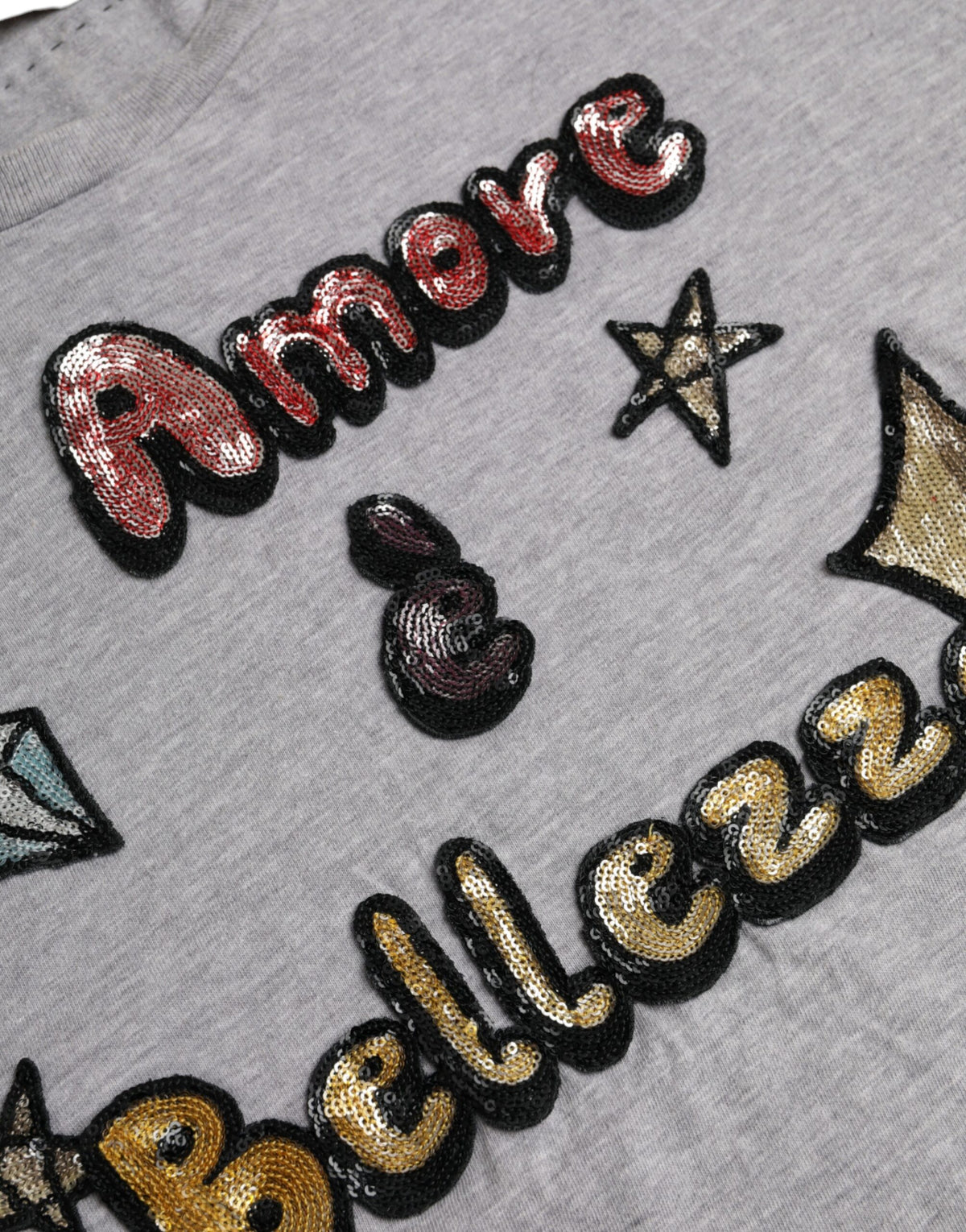 Dolce & Gabbana Gray Cotton L'Amore E'Bellezza Top Women's T-shirt (Pre-Owned)