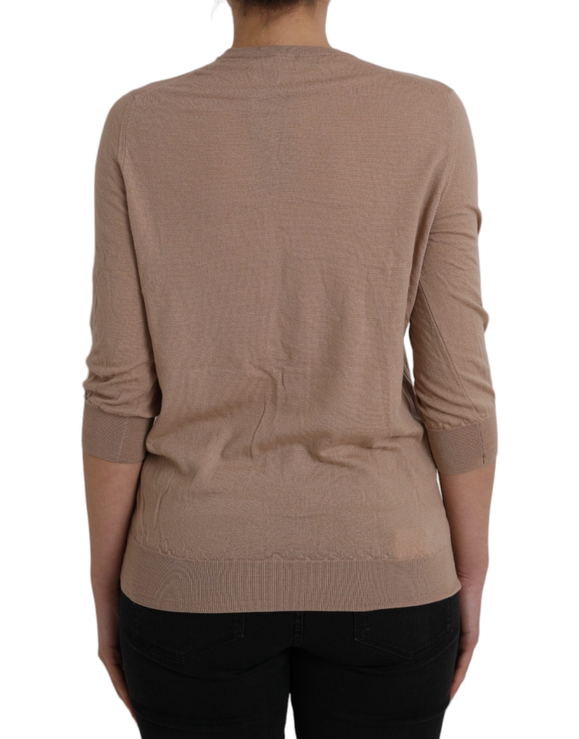 Dolce & Gabbana Brown Wool Black Lace 3/4 Sleeve Blouse Women's Top (Pre-Owned)