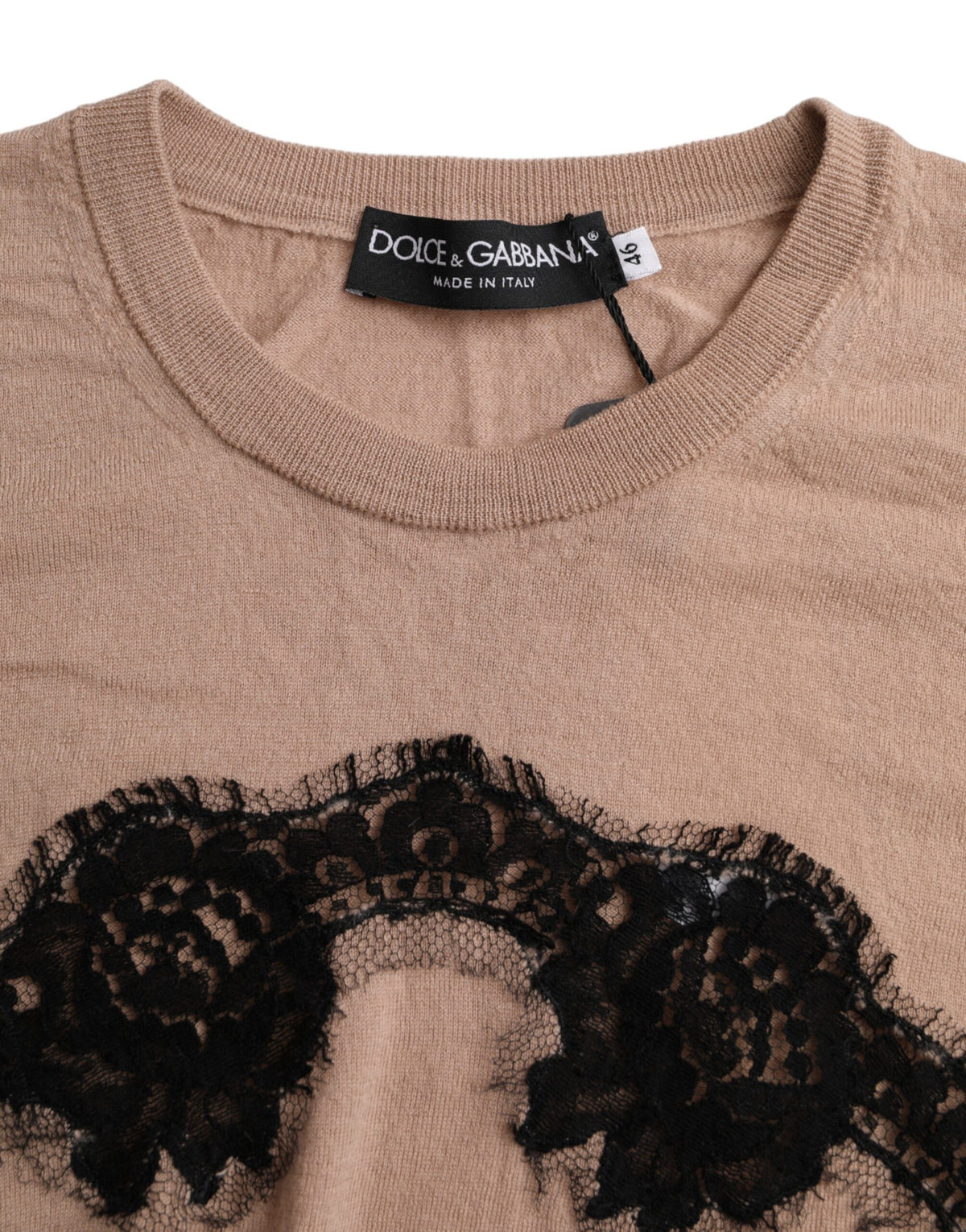 Dolce & Gabbana Brown Wool Black Lace 3/4 Sleeve Blouse Women's Top (Pre-Owned)
