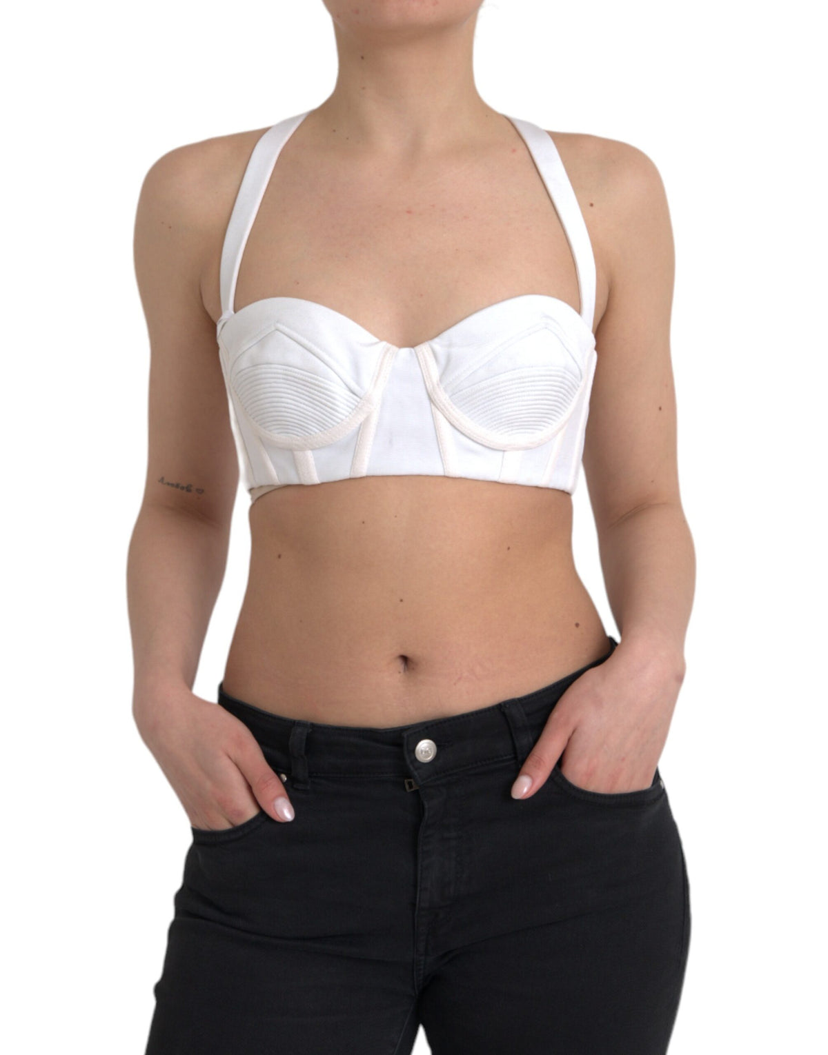 Versace White Viscose Bustier Sleeveless Cropped Women's Top