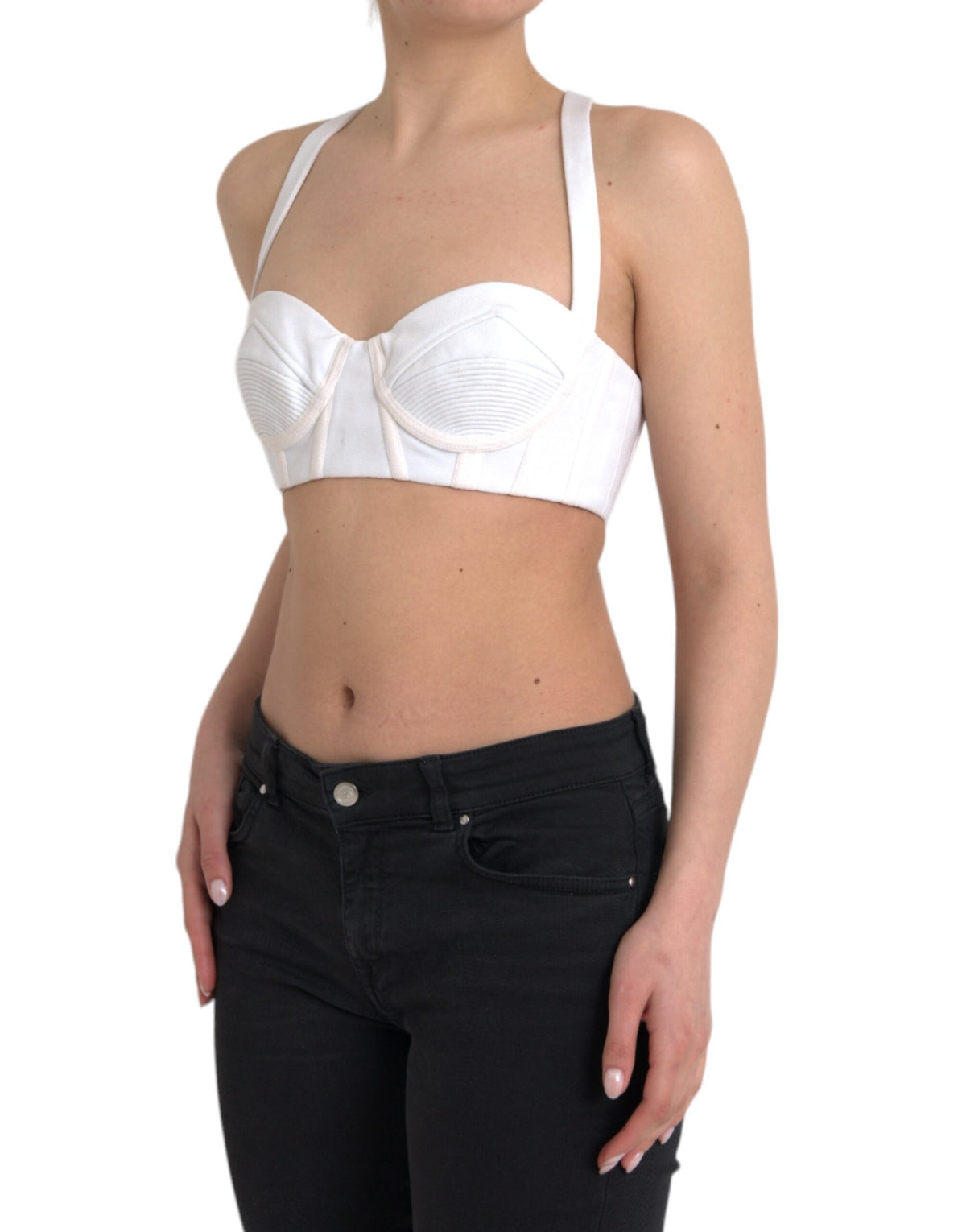 Versace White Viscose Bustier Sleeveless Cropped Women's Top