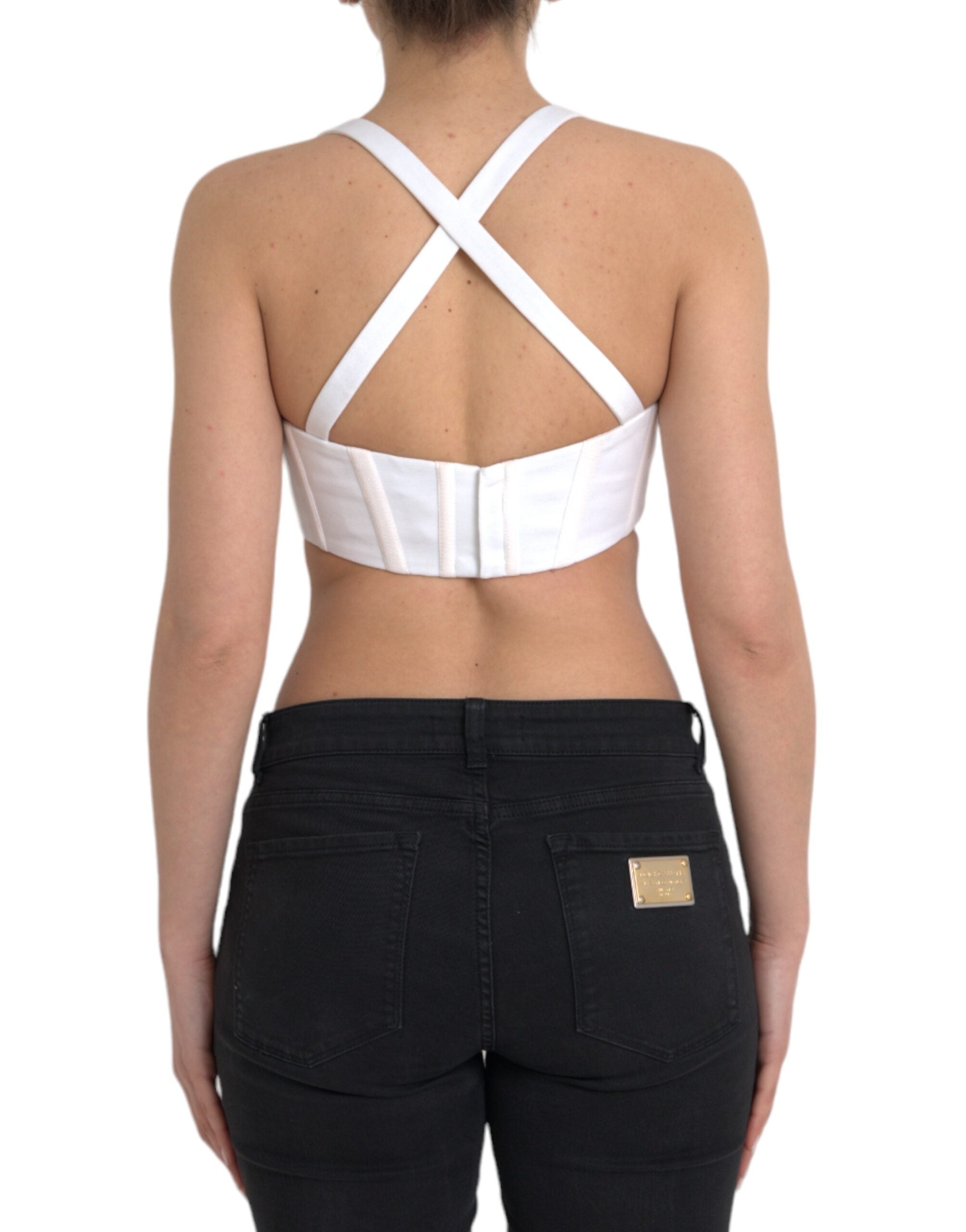 Versace White Viscose Bustier Sleeveless Cropped Women's Top