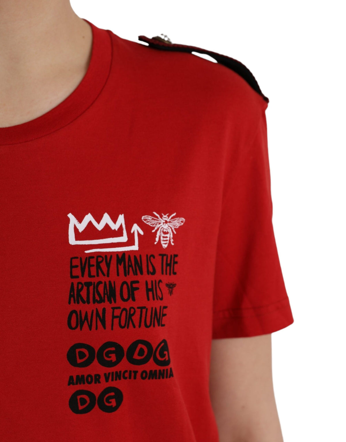 Dolce & Gabbana Red Cotton Graphic Print Crew Neck Women's T-shirt