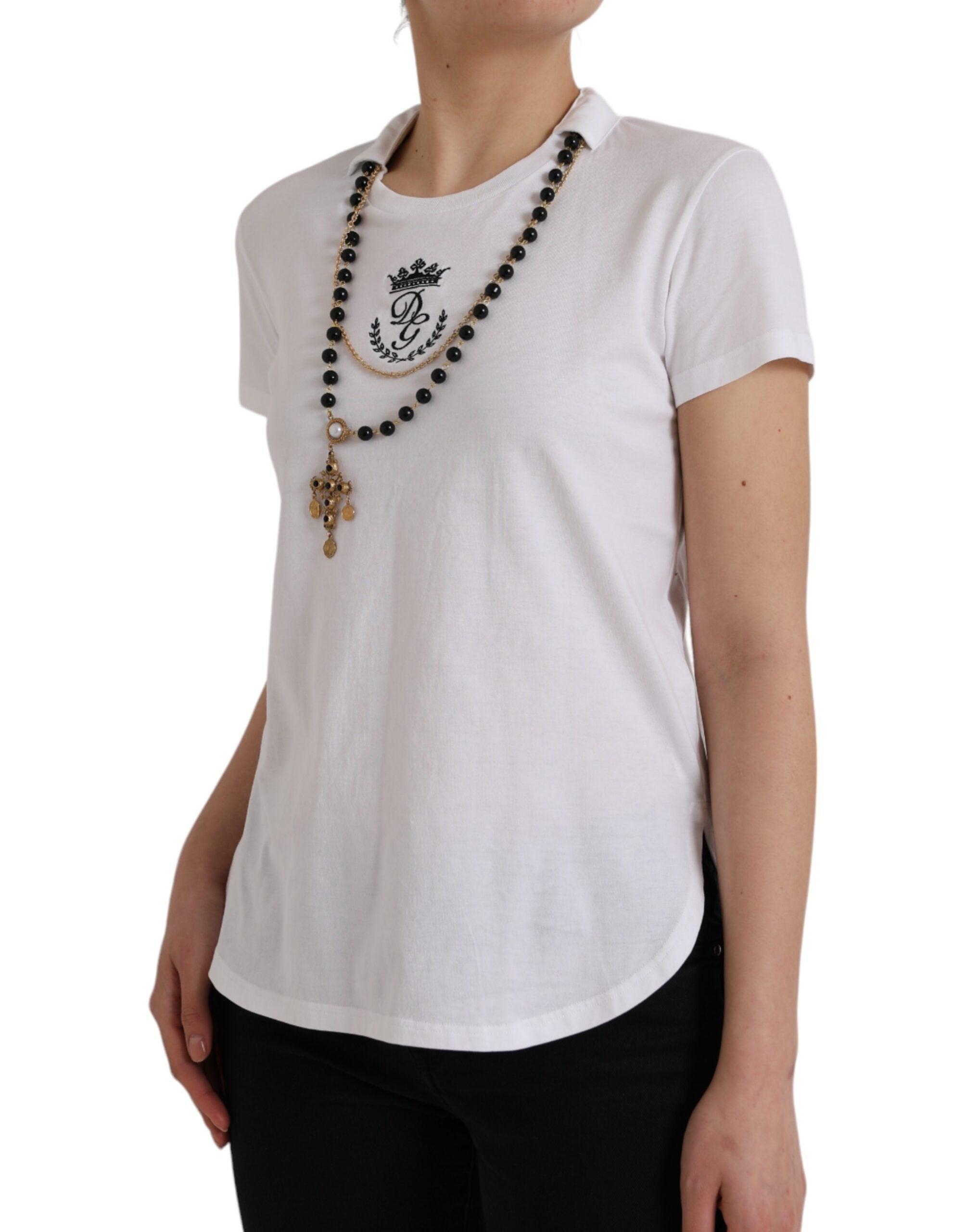 Dolce & Gabbana White Cotton Necklace Short Sleeves Women's T-shirt