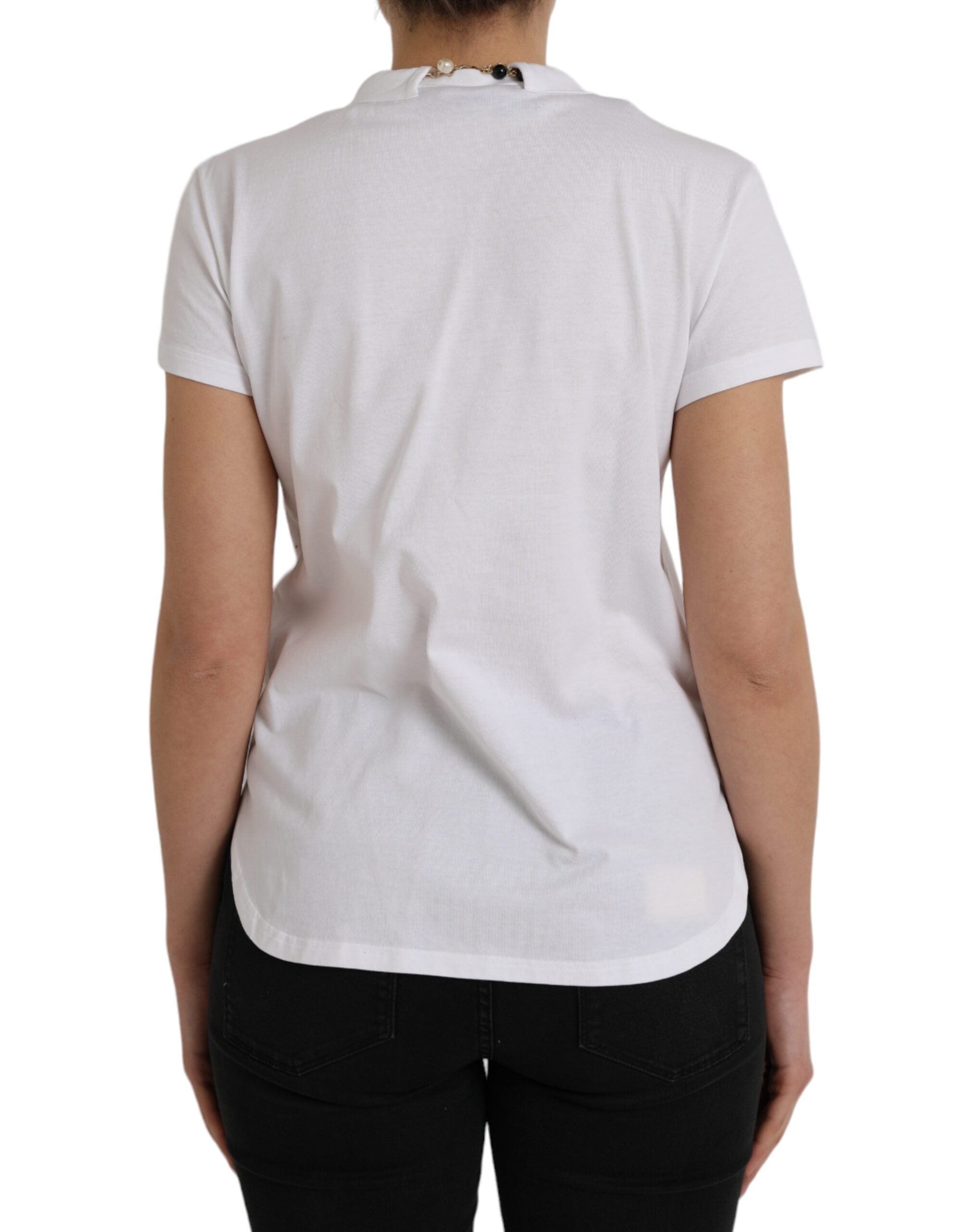 Dolce & Gabbana White Cotton Necklace Short Sleeves Women's T-shirt