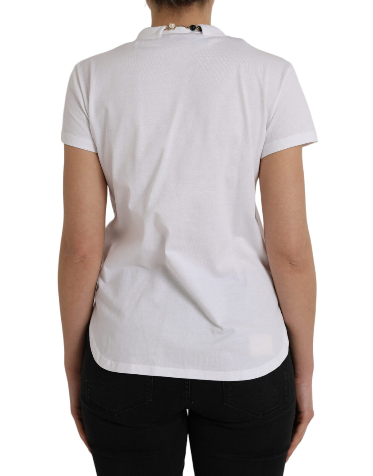 Dolce & Gabbana White Cotton Necklace Short Sleeves Women's T-shirt