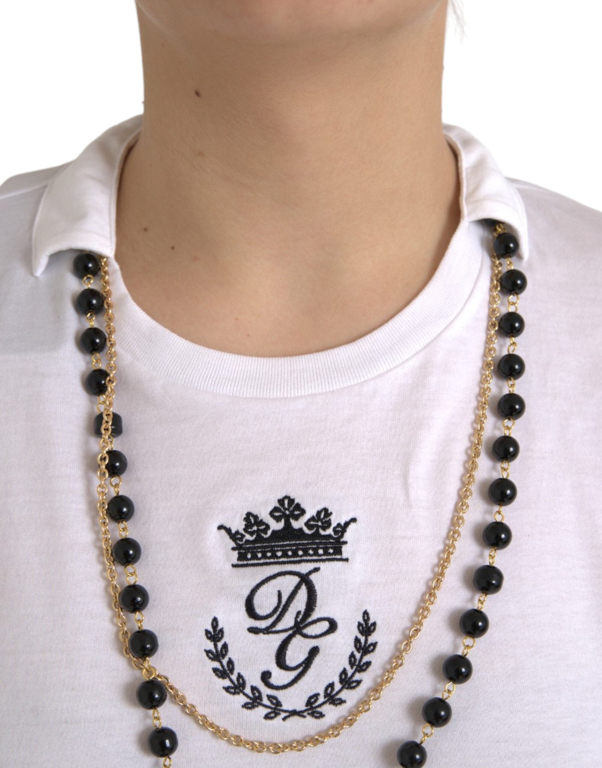 Dolce & Gabbana White Cotton Necklace Short Sleeves Women's T-shirt