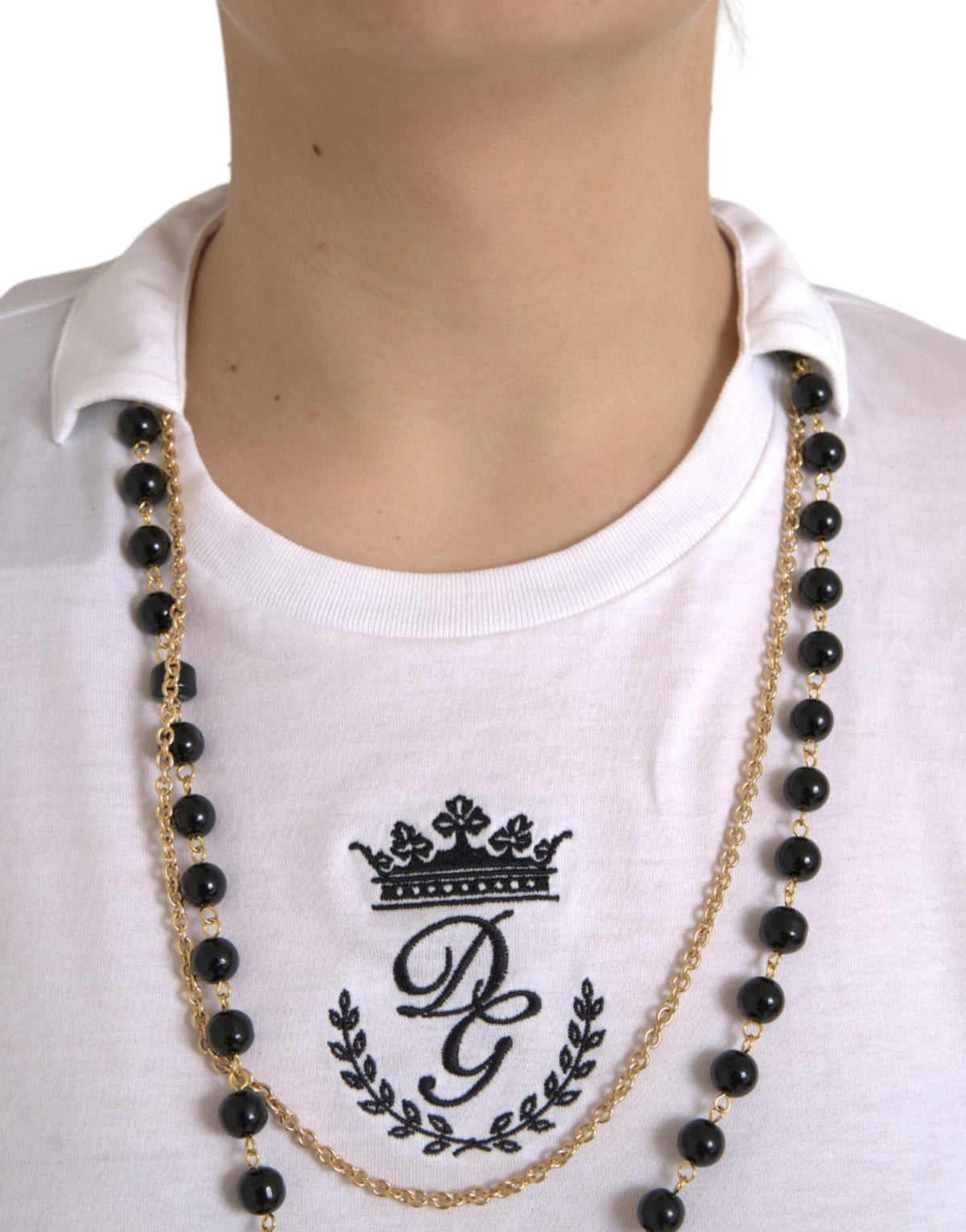 Dolce & Gabbana White Cotton Necklace Short Sleeves Women's T-shirt