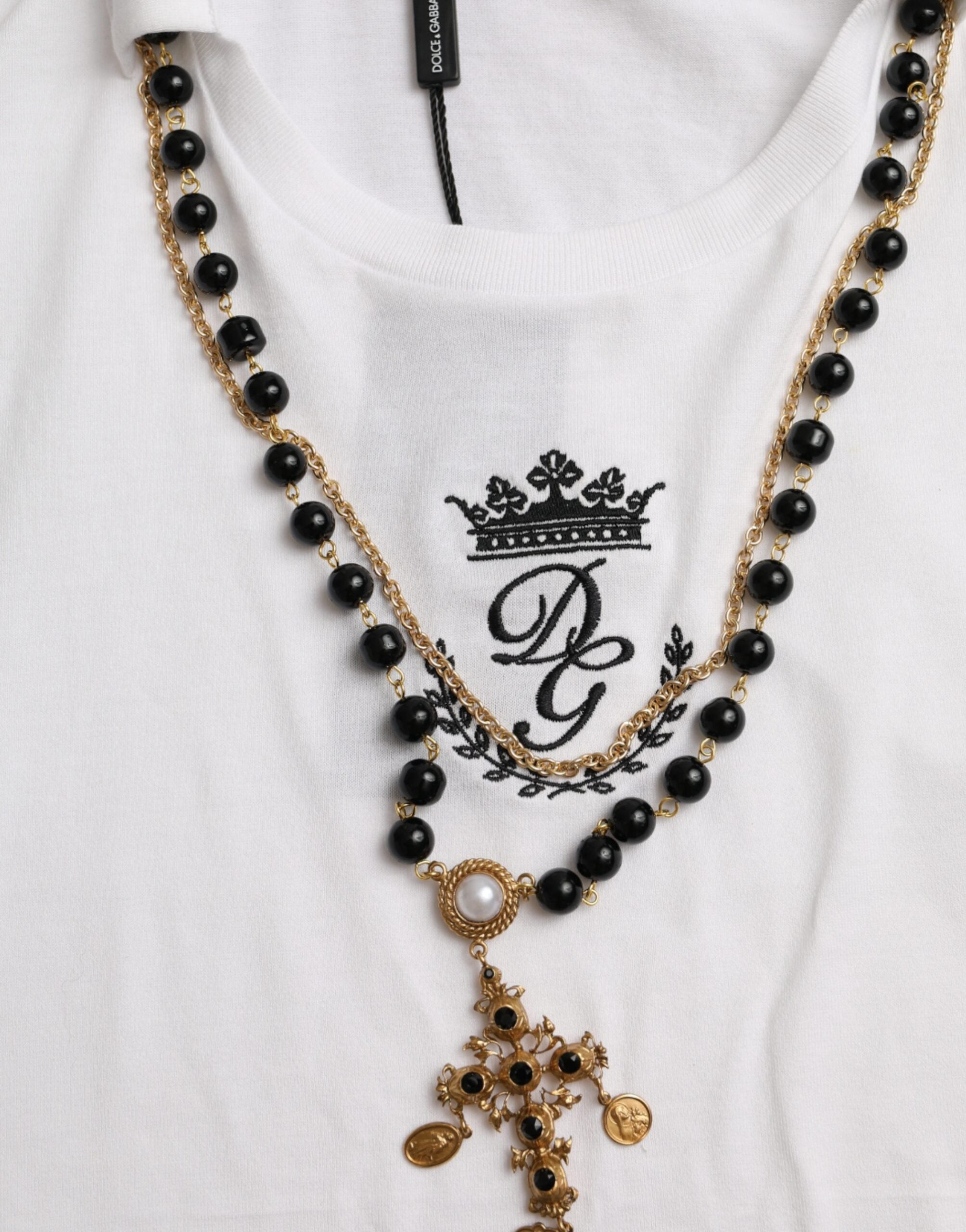 Dolce & Gabbana White Cotton Necklace Short Sleeves Women's T-shirt