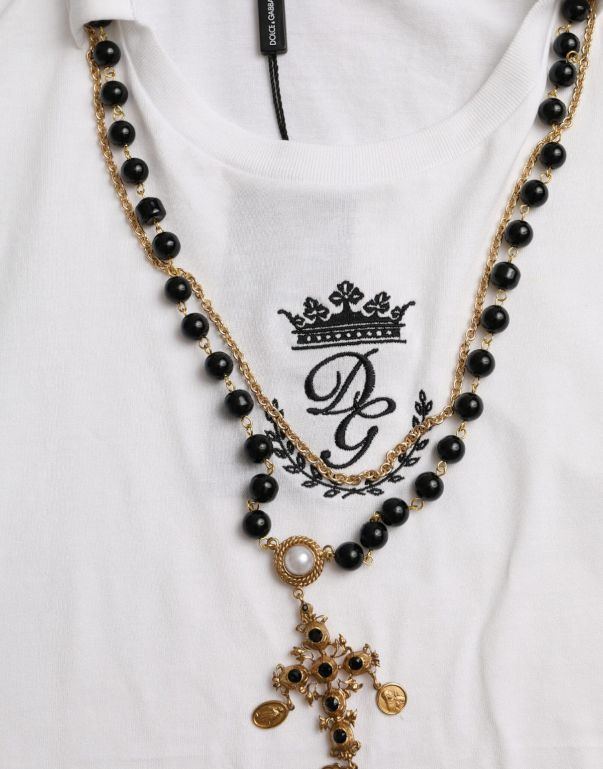 Dolce & Gabbana White Cotton Necklace Short Sleeves Women's T-shirt