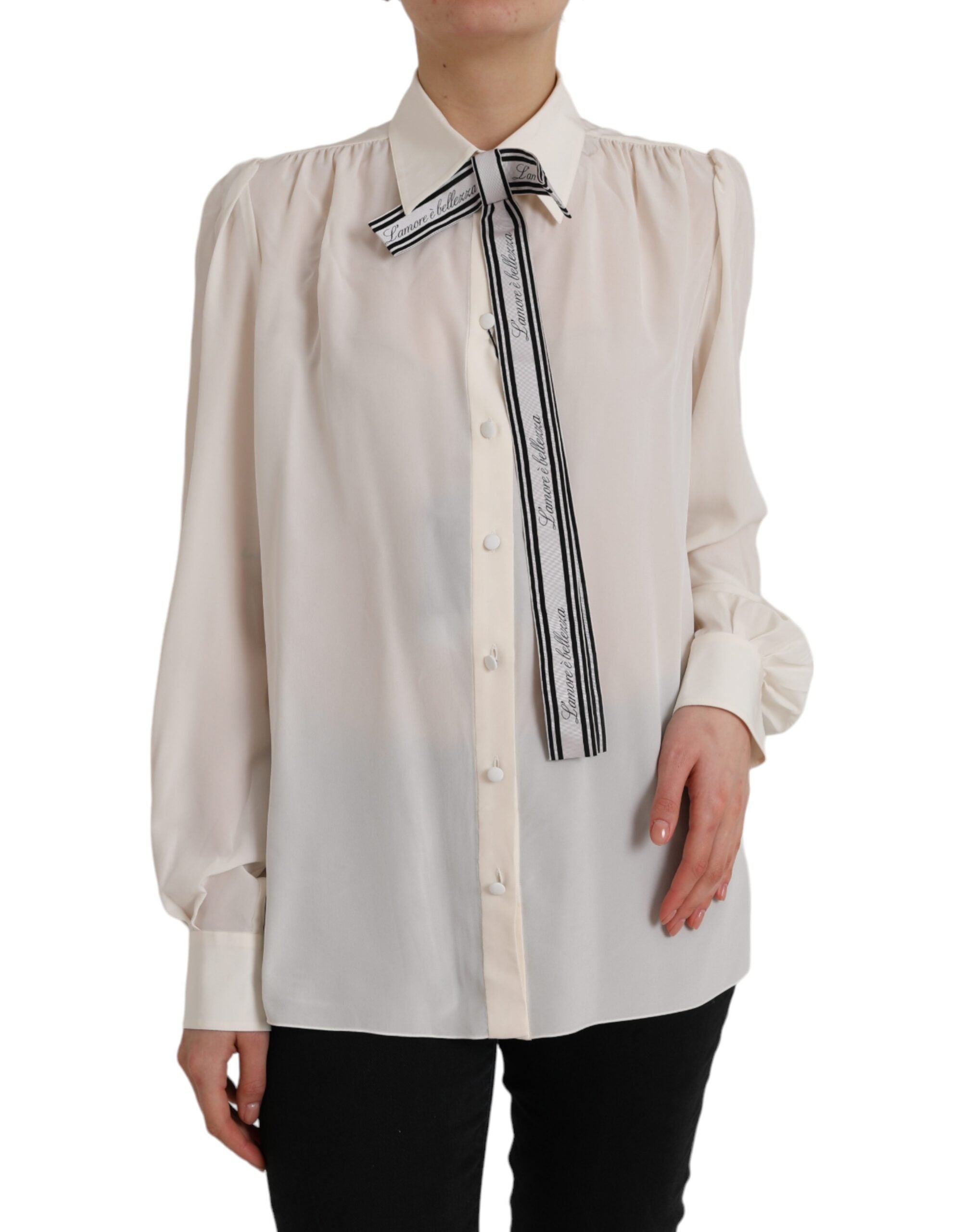 Dolce & Gabbana Off White Long Sleeve Button Down Blouse Women's Top