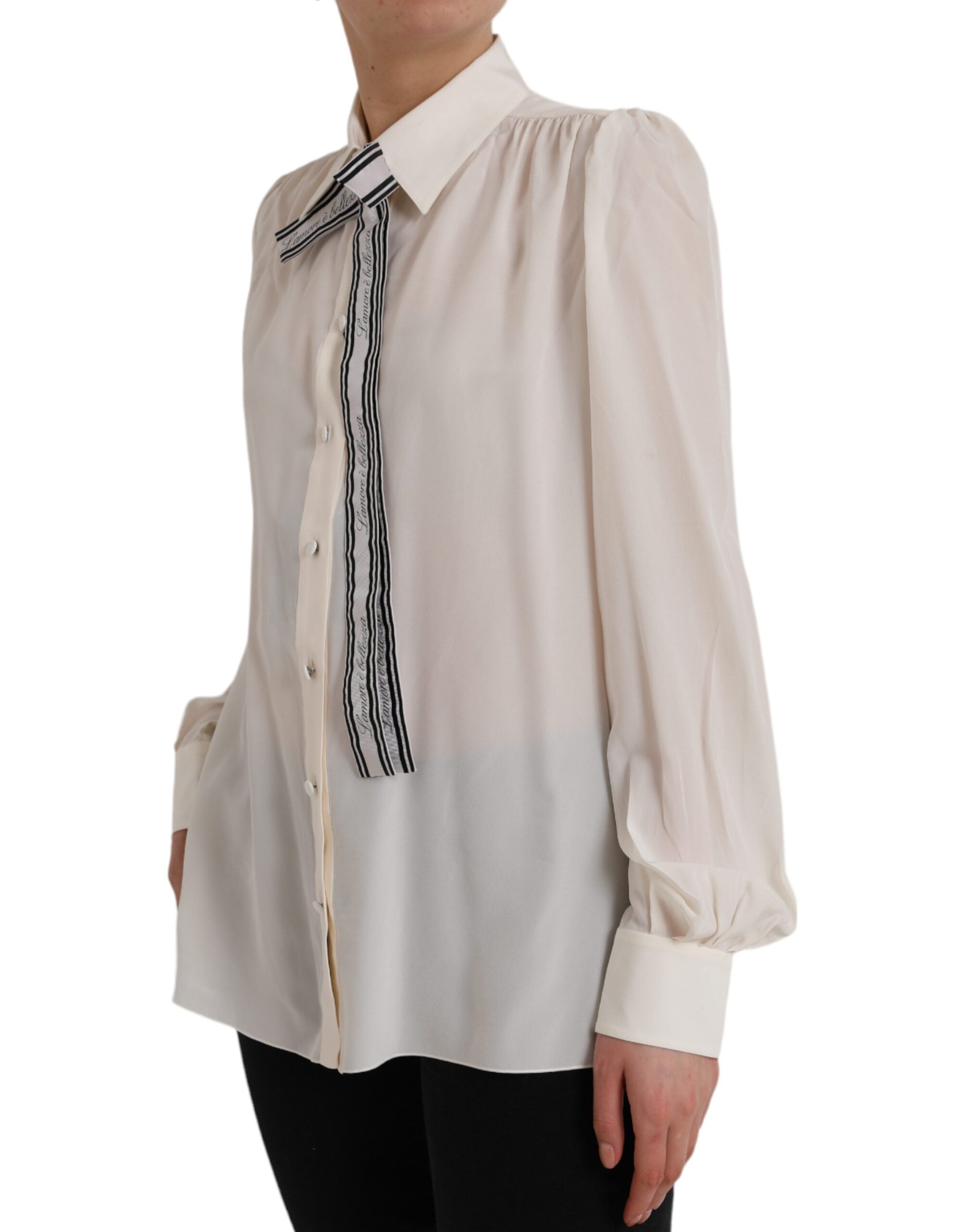 Dolce & Gabbana Off White Long Sleeve Button Down Blouse Women's Top