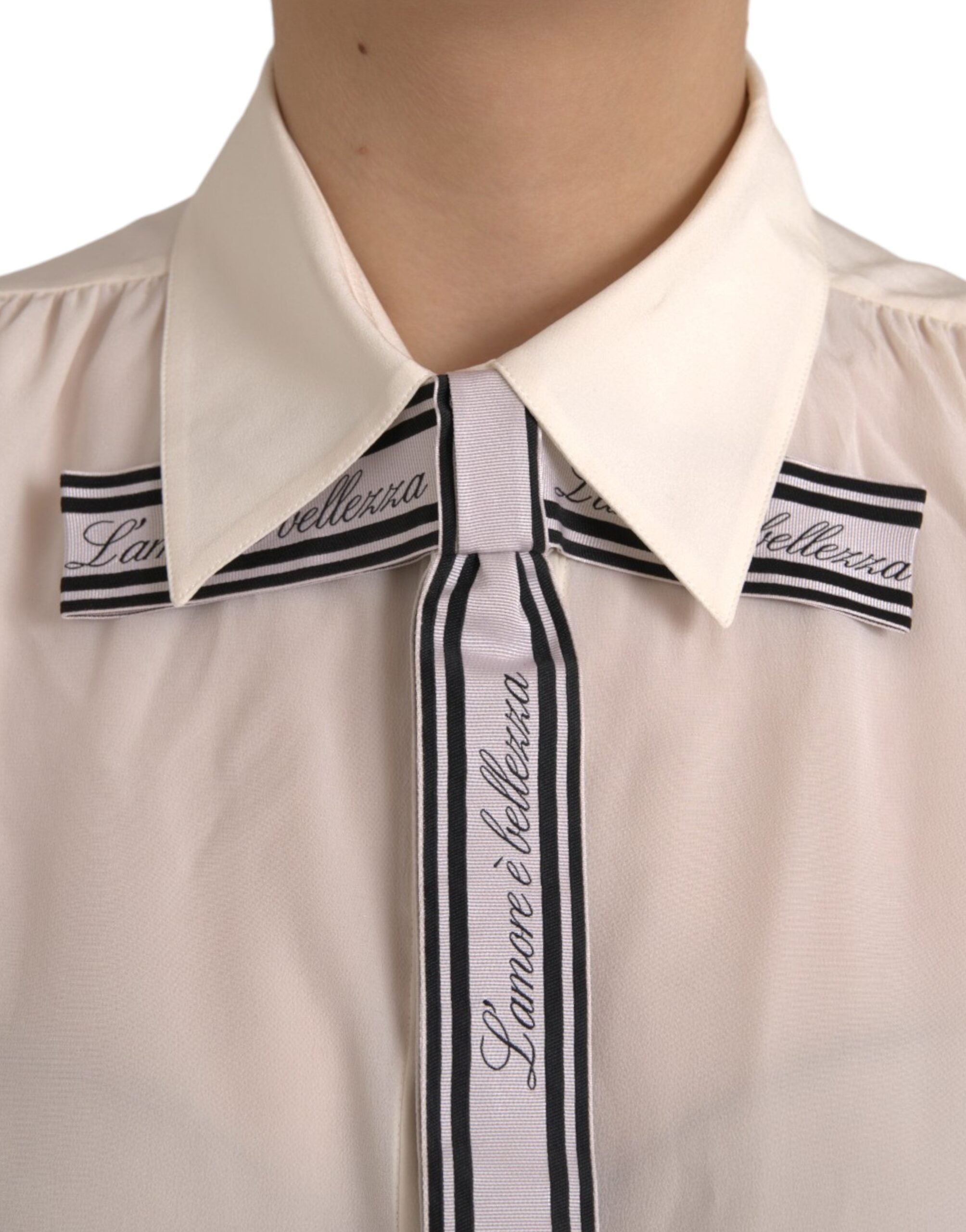 Dolce & Gabbana Off White Long Sleeve Button Down Blouse Women's Top