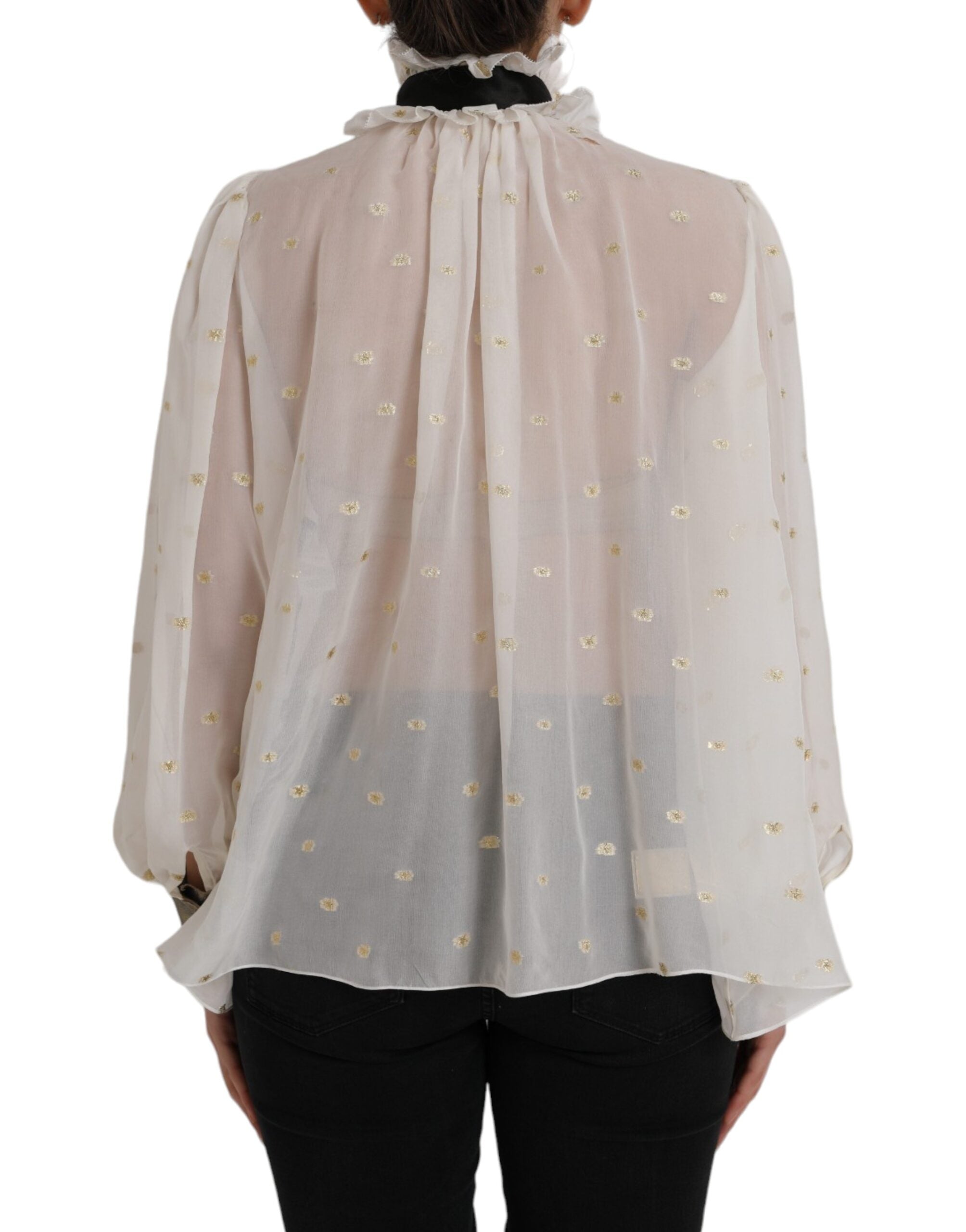 Dolce & Gabbana Off White Silk Blend Ascot Collar Blouse Women's Top