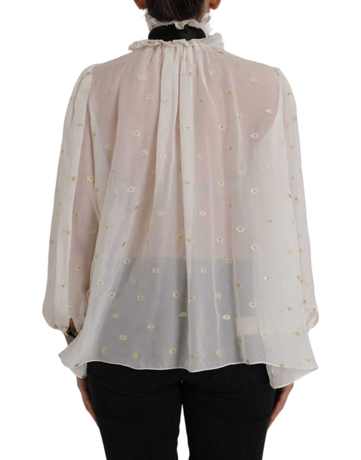 Dolce & Gabbana Off White Silk Blend Ascot Collar Blouse Women's Top