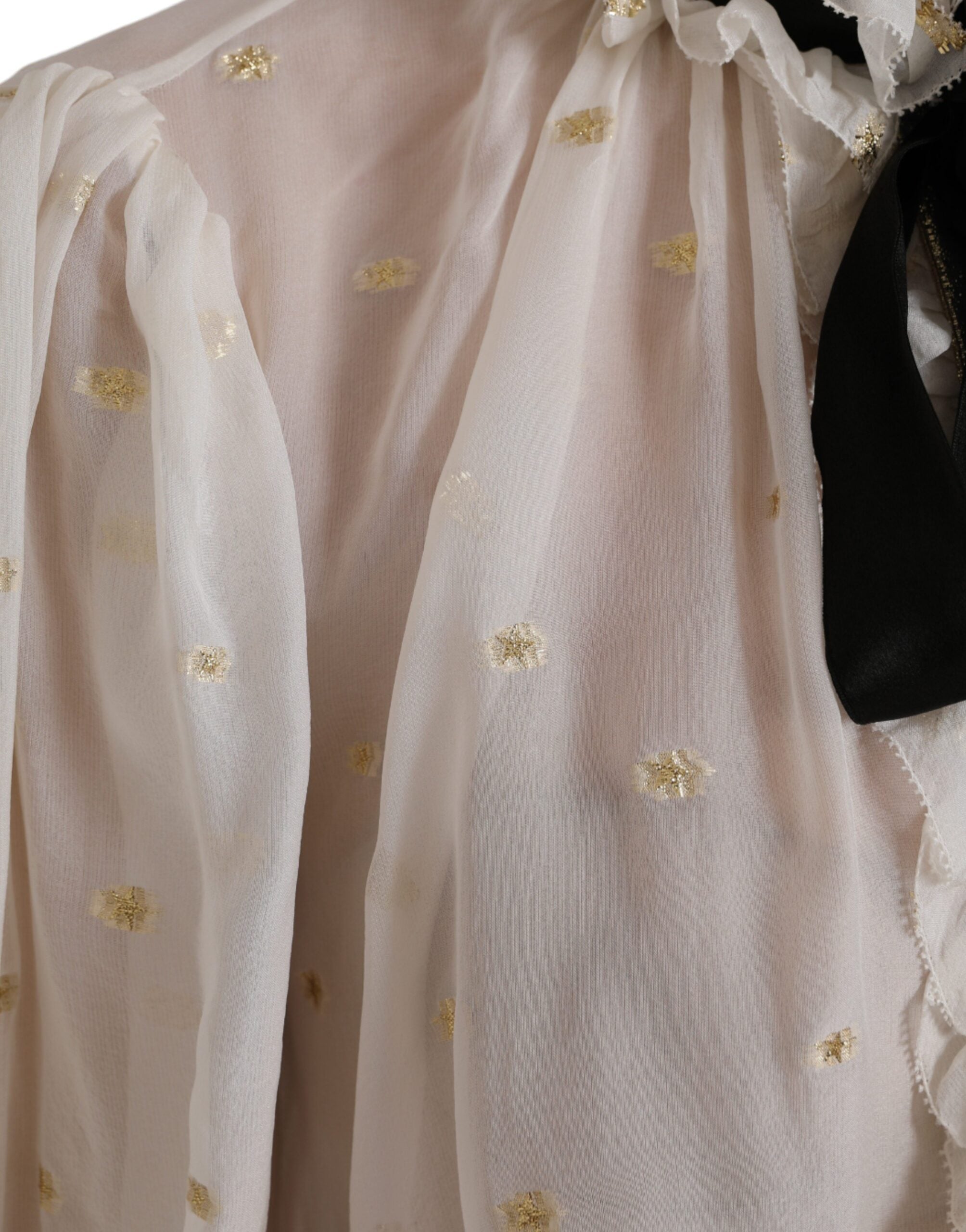 Dolce & Gabbana Off White Silk Blend Ascot Collar Blouse Women's Top