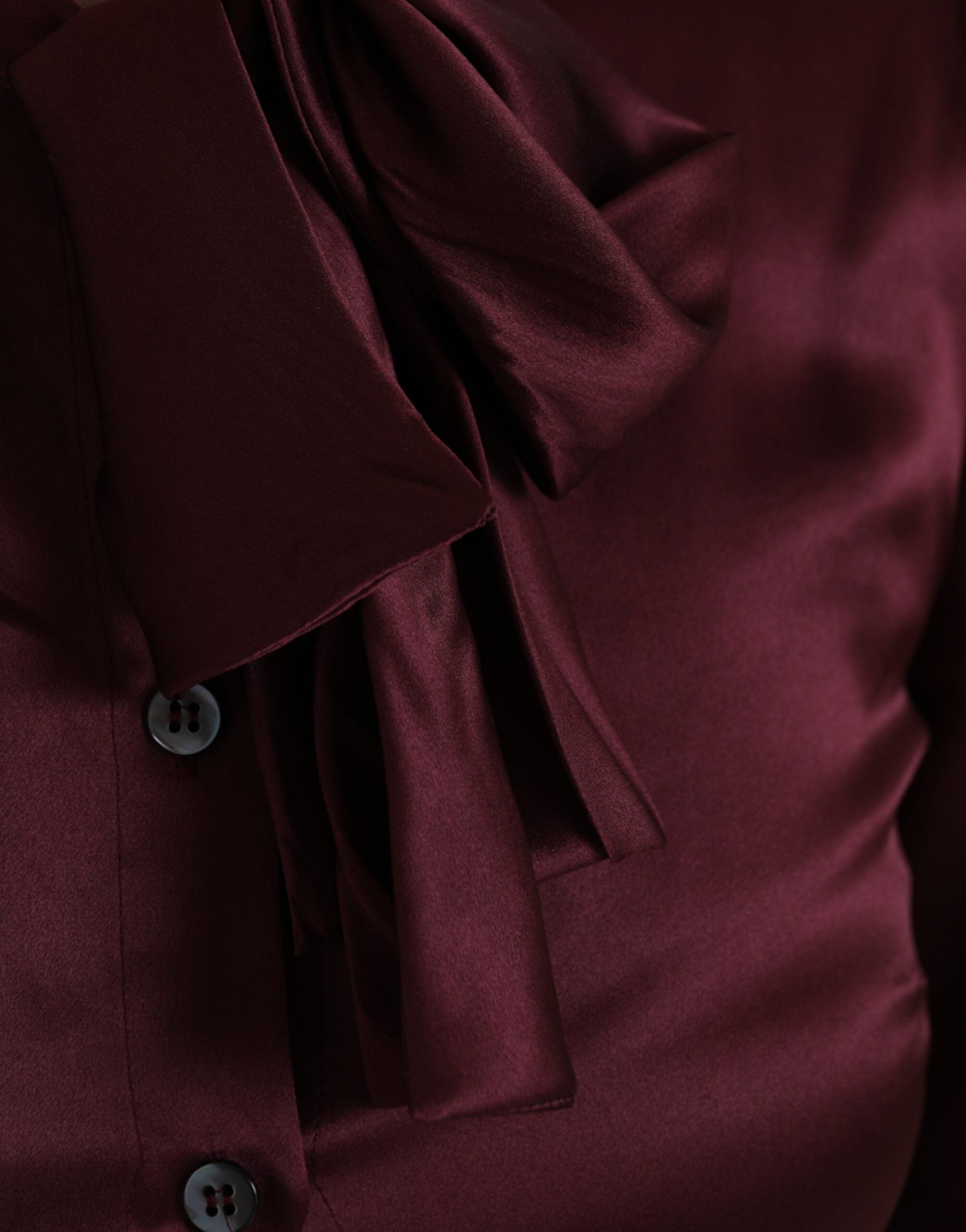 Dolce & Gabbana Maroon Ascot Collar Long Sleeve Top Women's Blouse