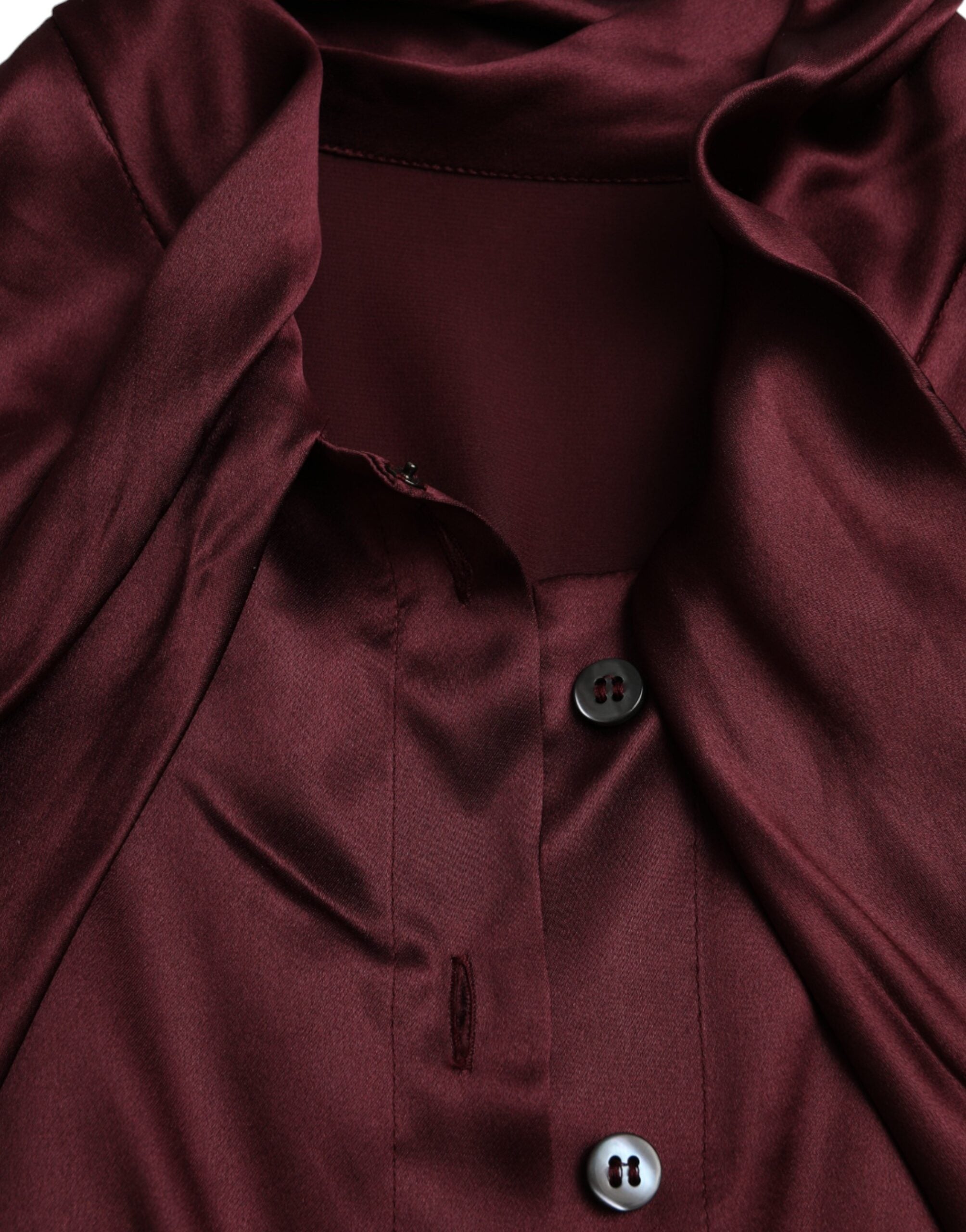 Dolce & Gabbana Maroon Ascot Collar Long Sleeve Top Women's Blouse