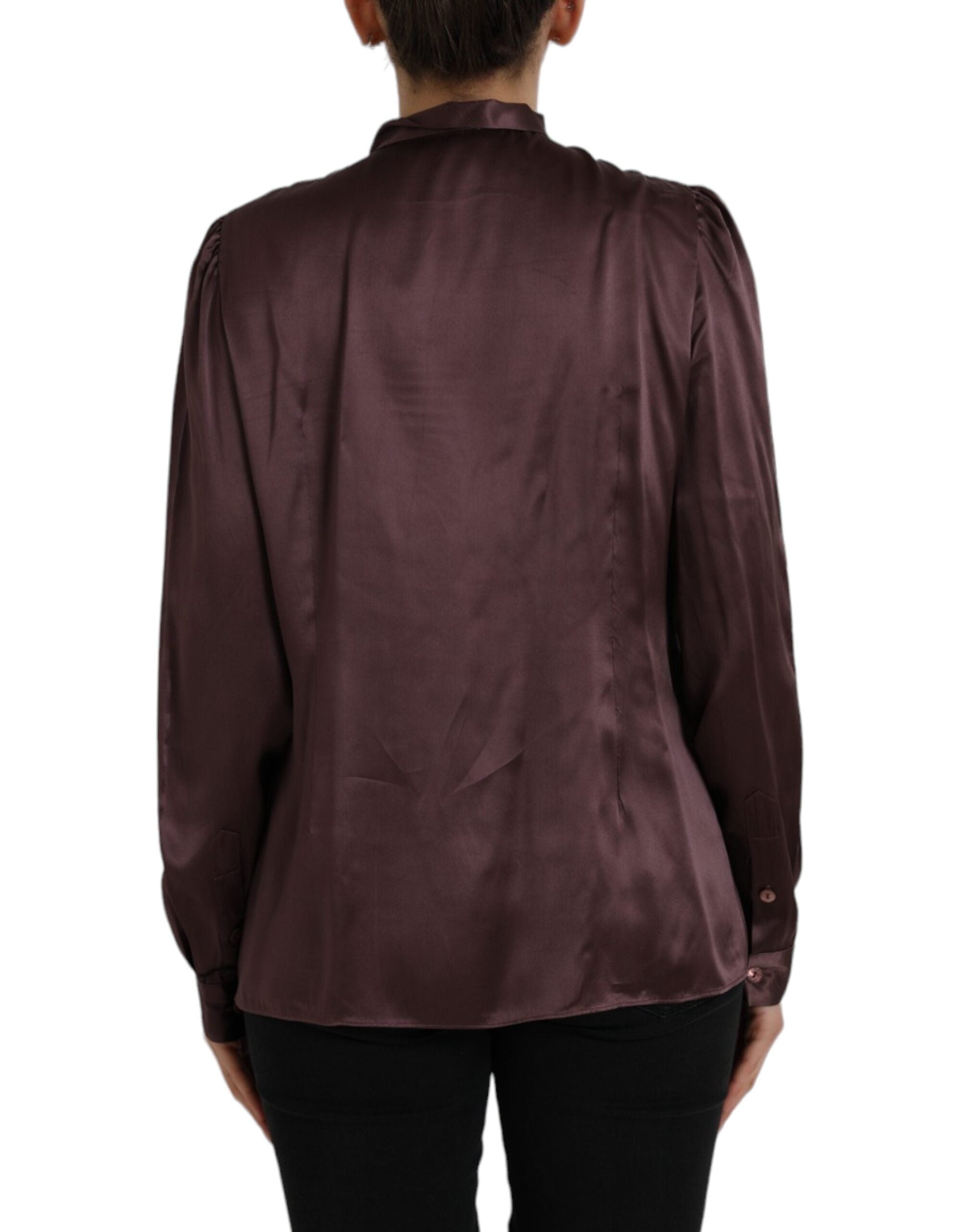 Dolce & Gabbana Brown Ascot Collar Long Sleeve Top Women's Blouse (Pre-Owned)