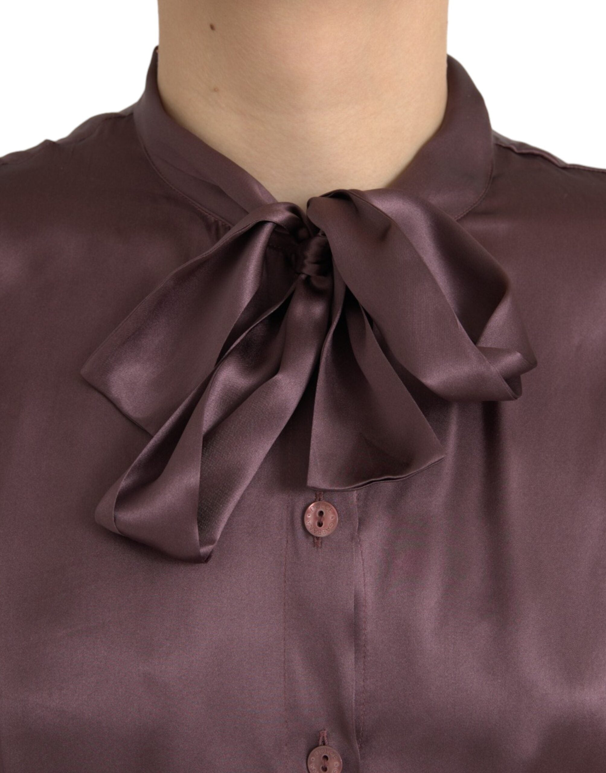 Dolce & Gabbana Brown Ascot Collar Long Sleeve Top Women's Blouse (Pre-Owned)