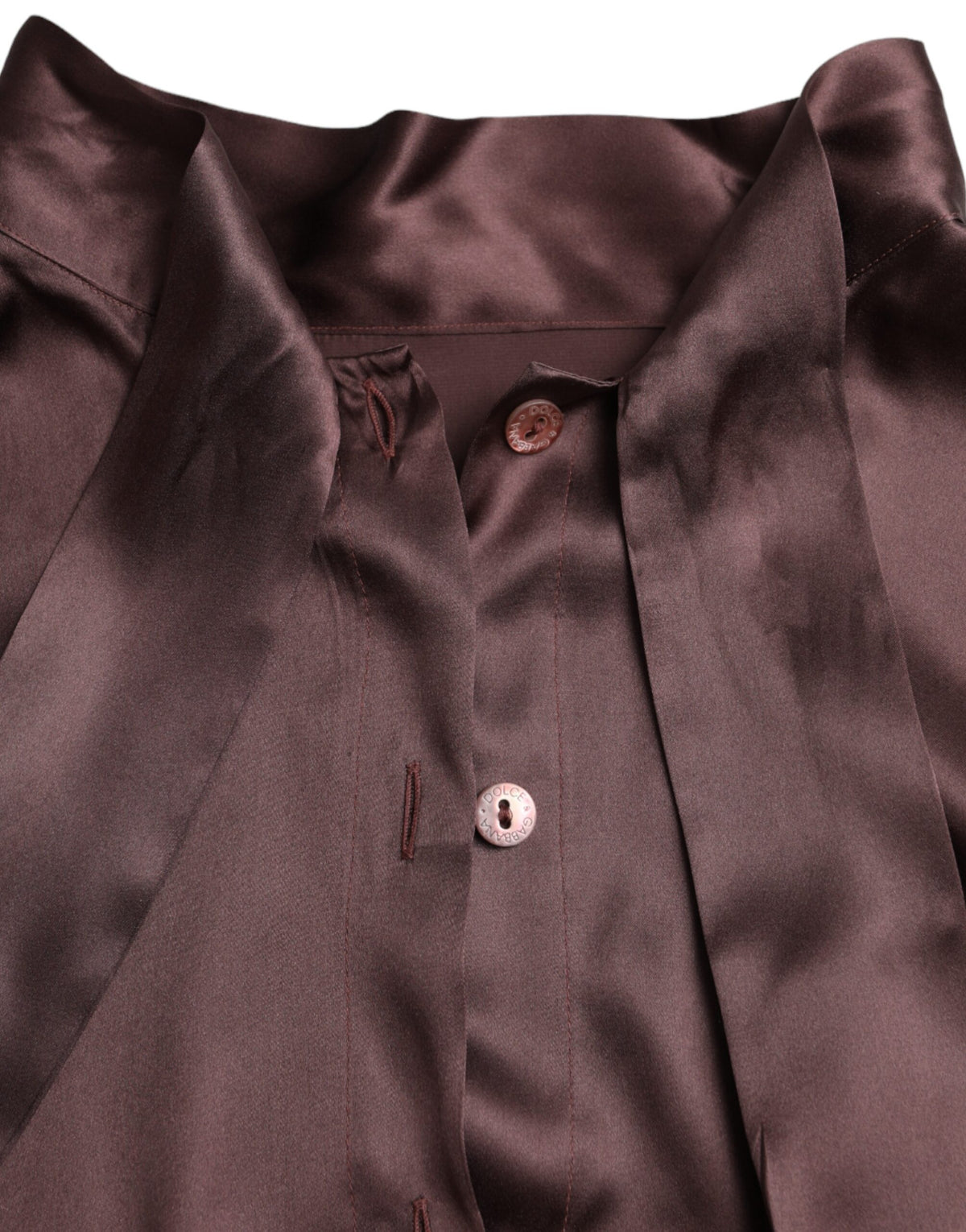 Dolce & Gabbana Brown Ascot Collar Long Sleeve Top Women's Blouse (Pre-Owned)